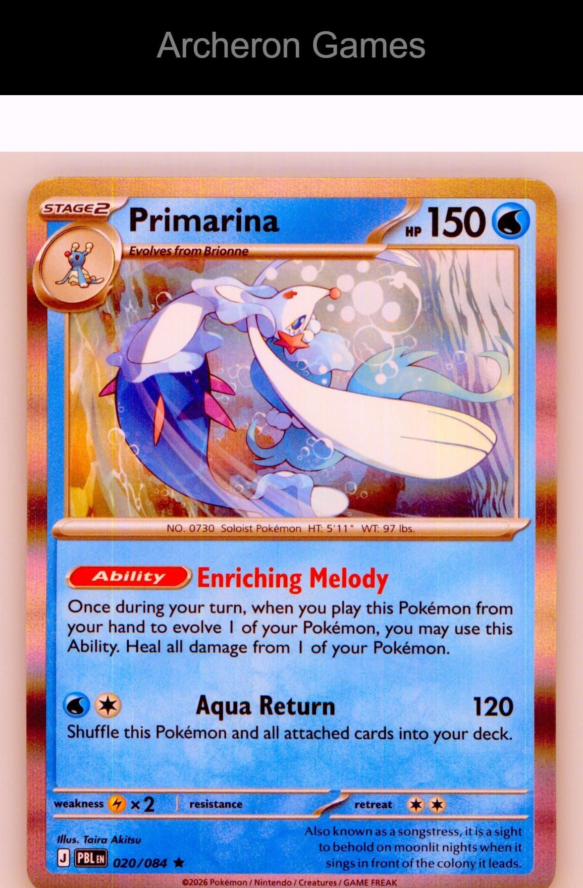 Pokemon Card Primarina ME05 020/084 R Pitch Black Holo