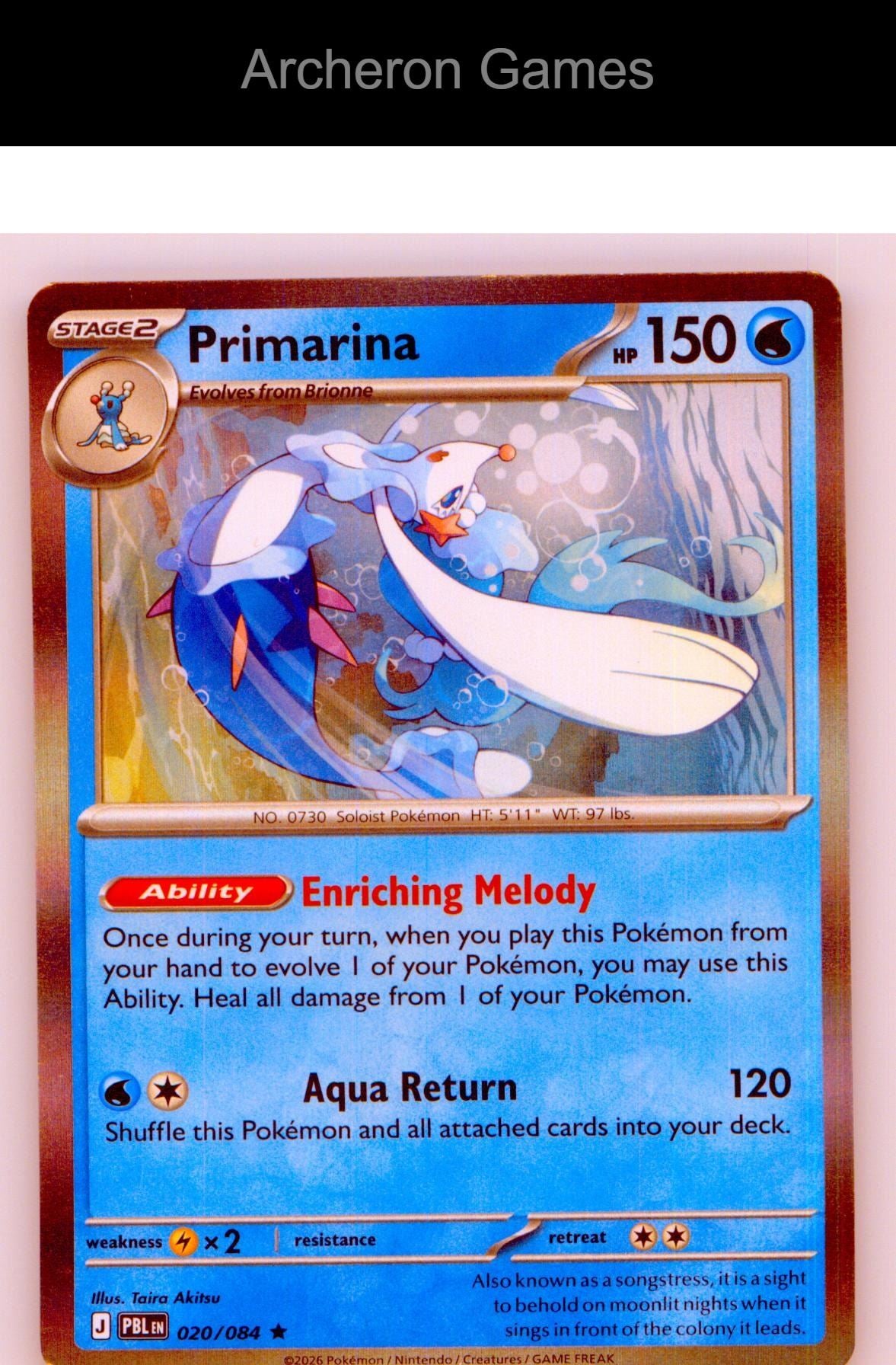 Pokemon Card Primarina ME05 020/084 R Pitch Black Holo