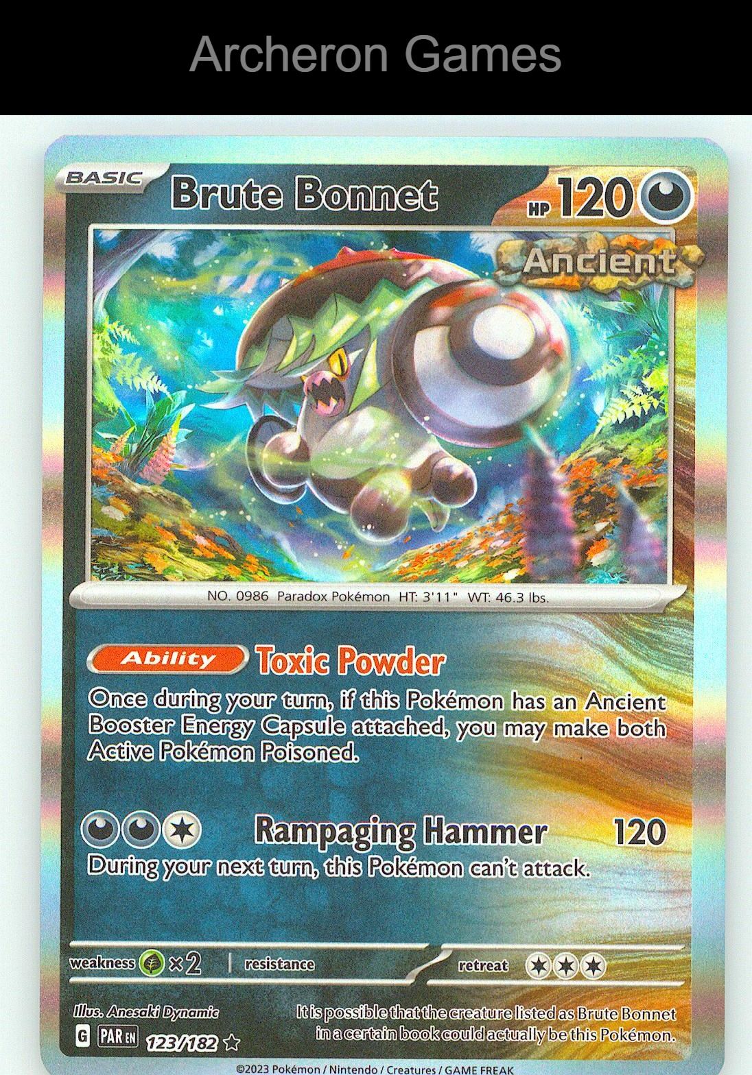 Pokemon Card Brute Bonnet PAR 123/182 R Paradox Rift Holo