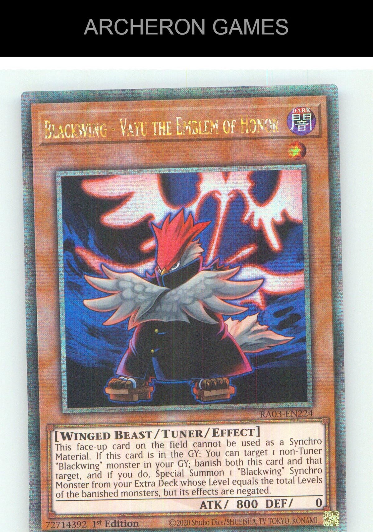 Blackwing - Vayu the Emblem of Honor (Quarter Century Secret Rare) 1st Edition