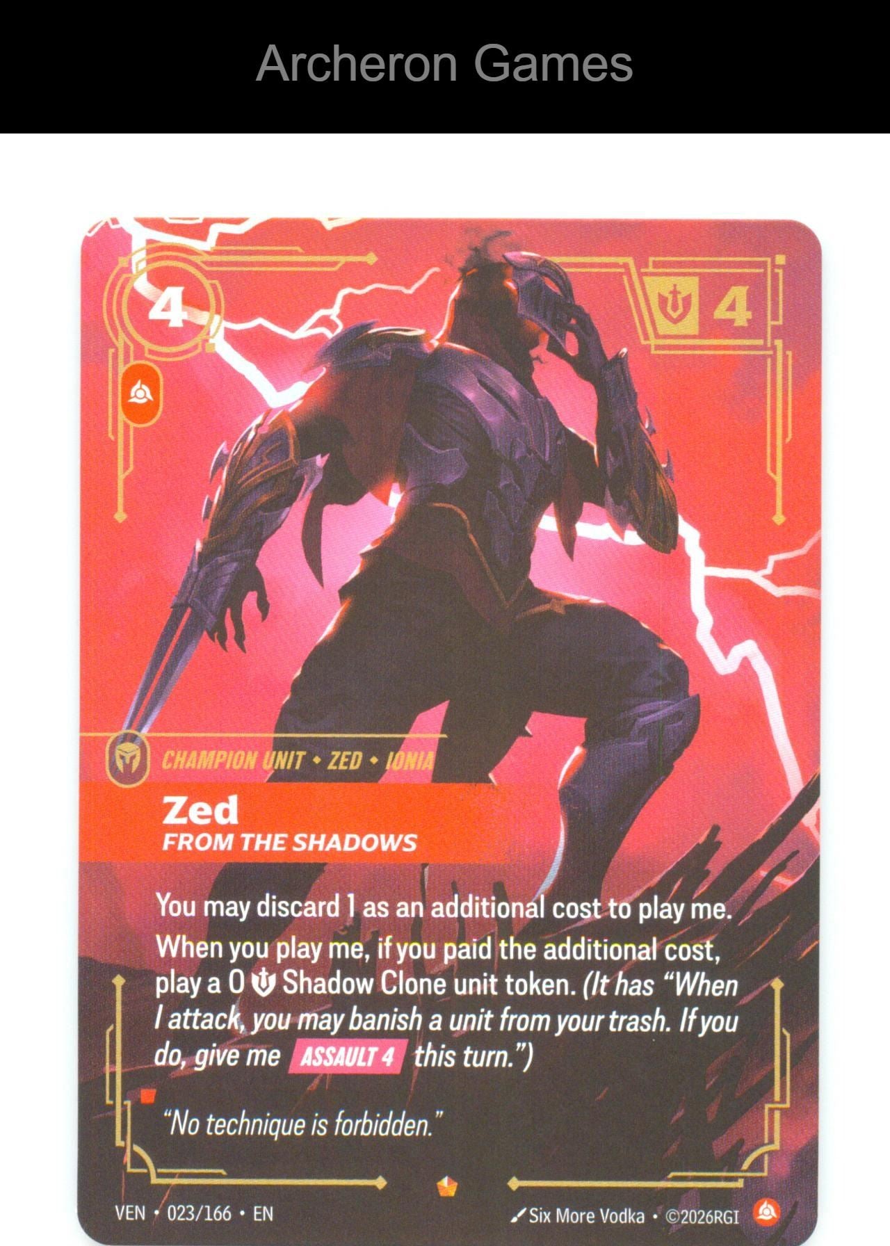 Zed - From the Shadows VEN 023/166 Epic Vendetta Riftbound Card Foil
