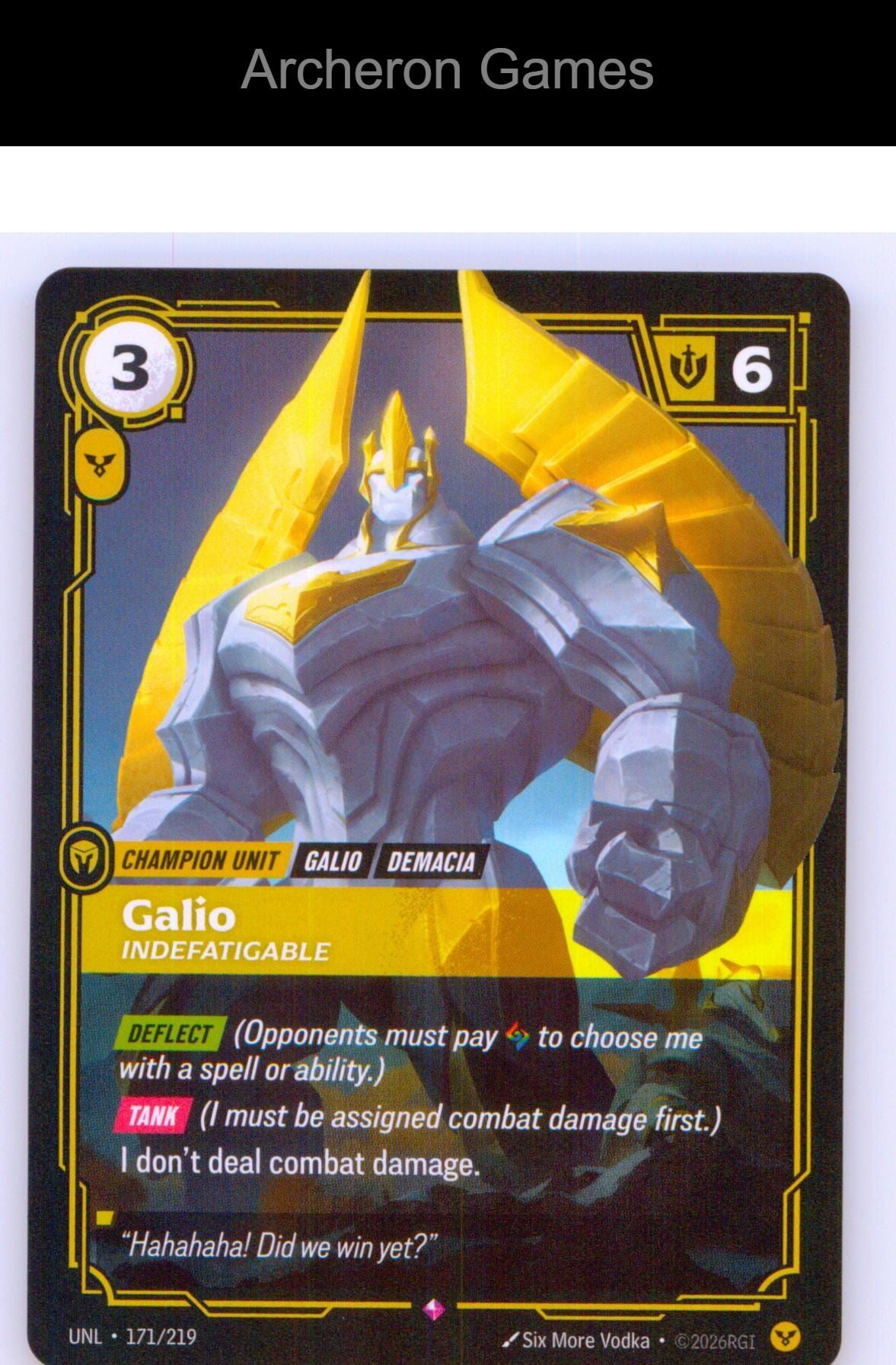 Galio - Indefatigable UNL 171/219 R Unleashed Riftbound Card