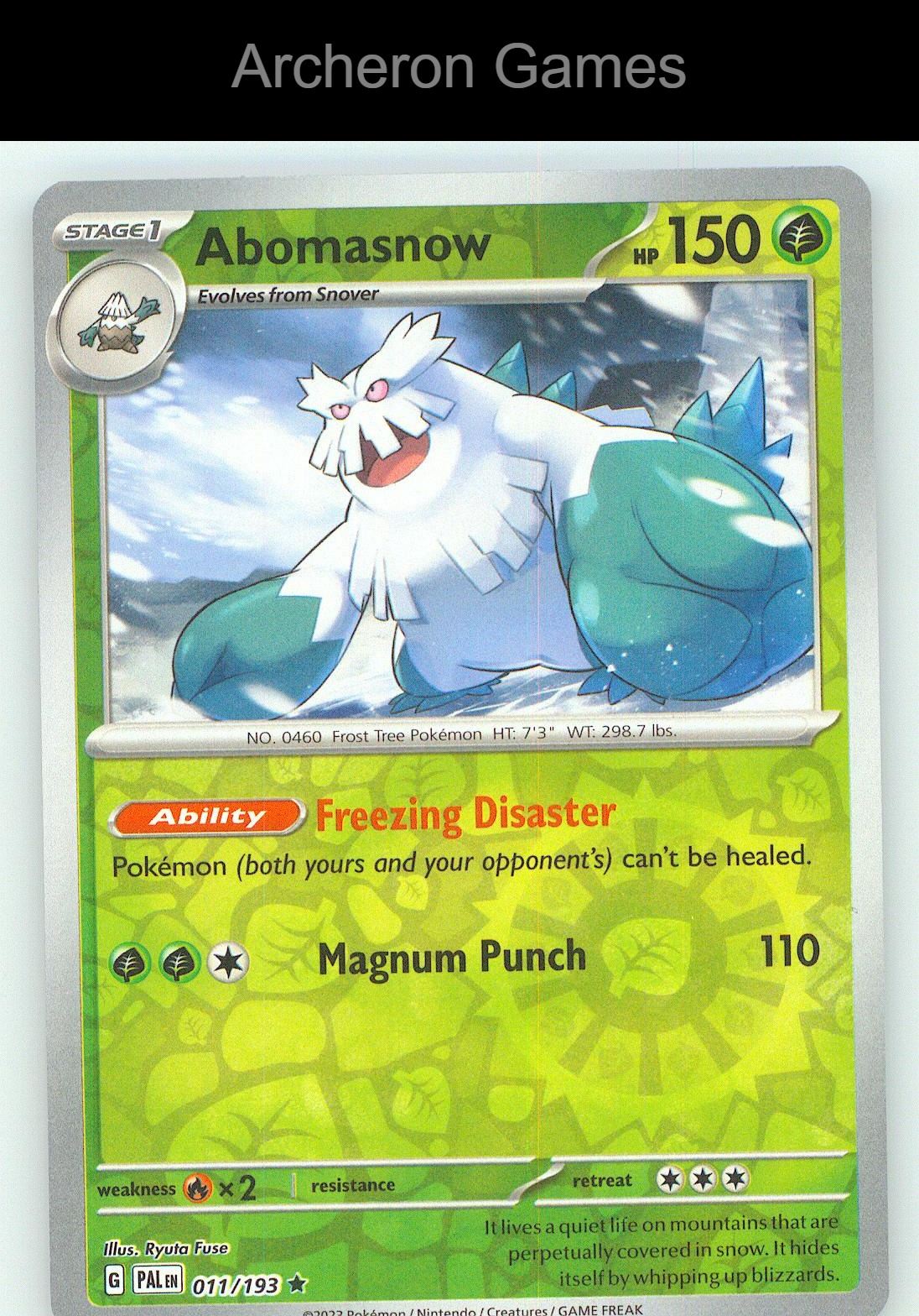 Pokemon Card Abomasnow PAL 011/193 R Paldea Evolved Reverse Holo
