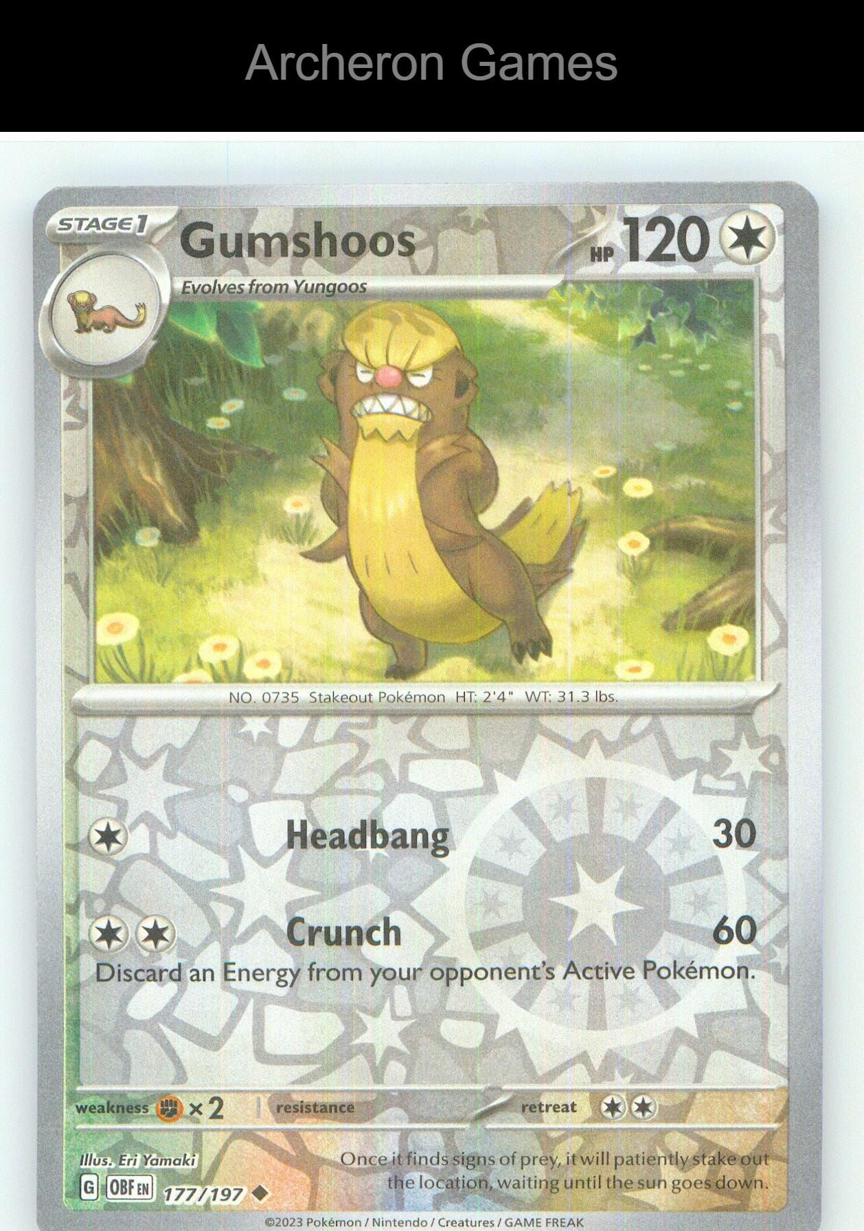 Pokemon Card Gumshoos OBF 177/197 UC Obsidian Flames Reverse Holo