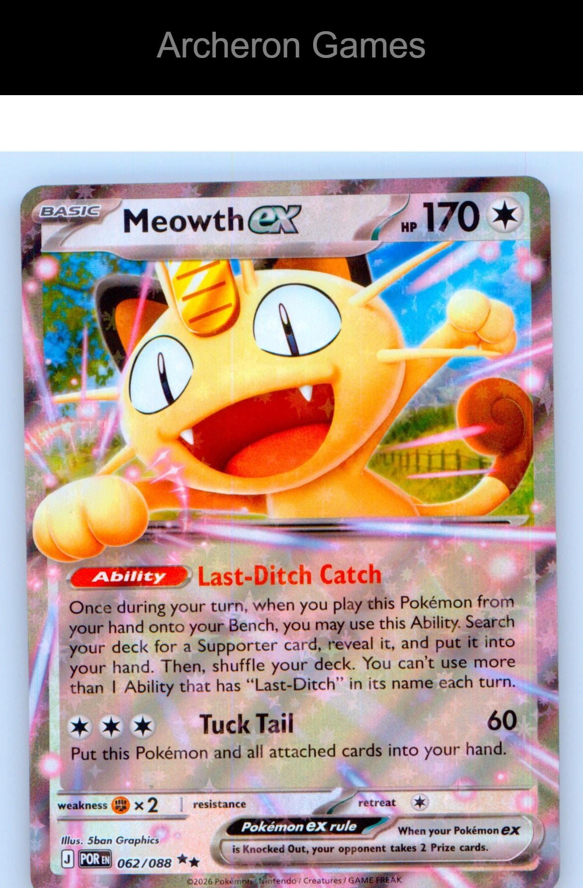 Pokemon Card Meowth ex ME03 062/088 Double Rare Perfect Order Holo