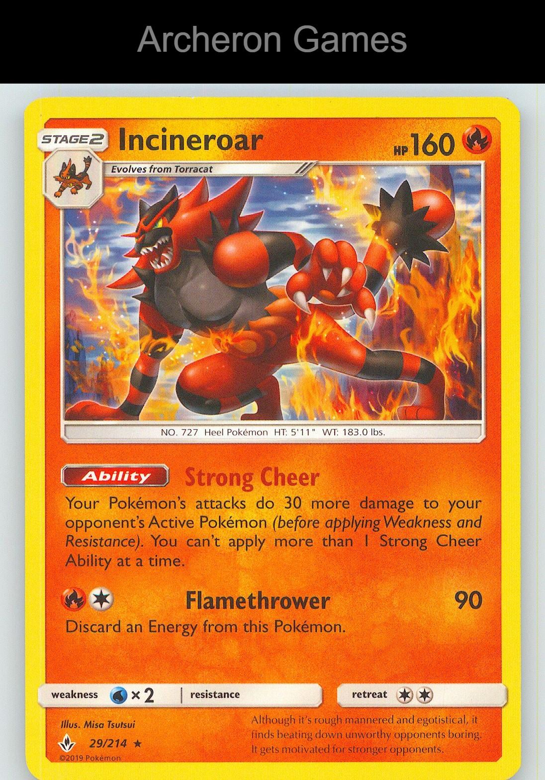 Pokemon Card Incineroar UNB 29/214 R Unbroken Bonds