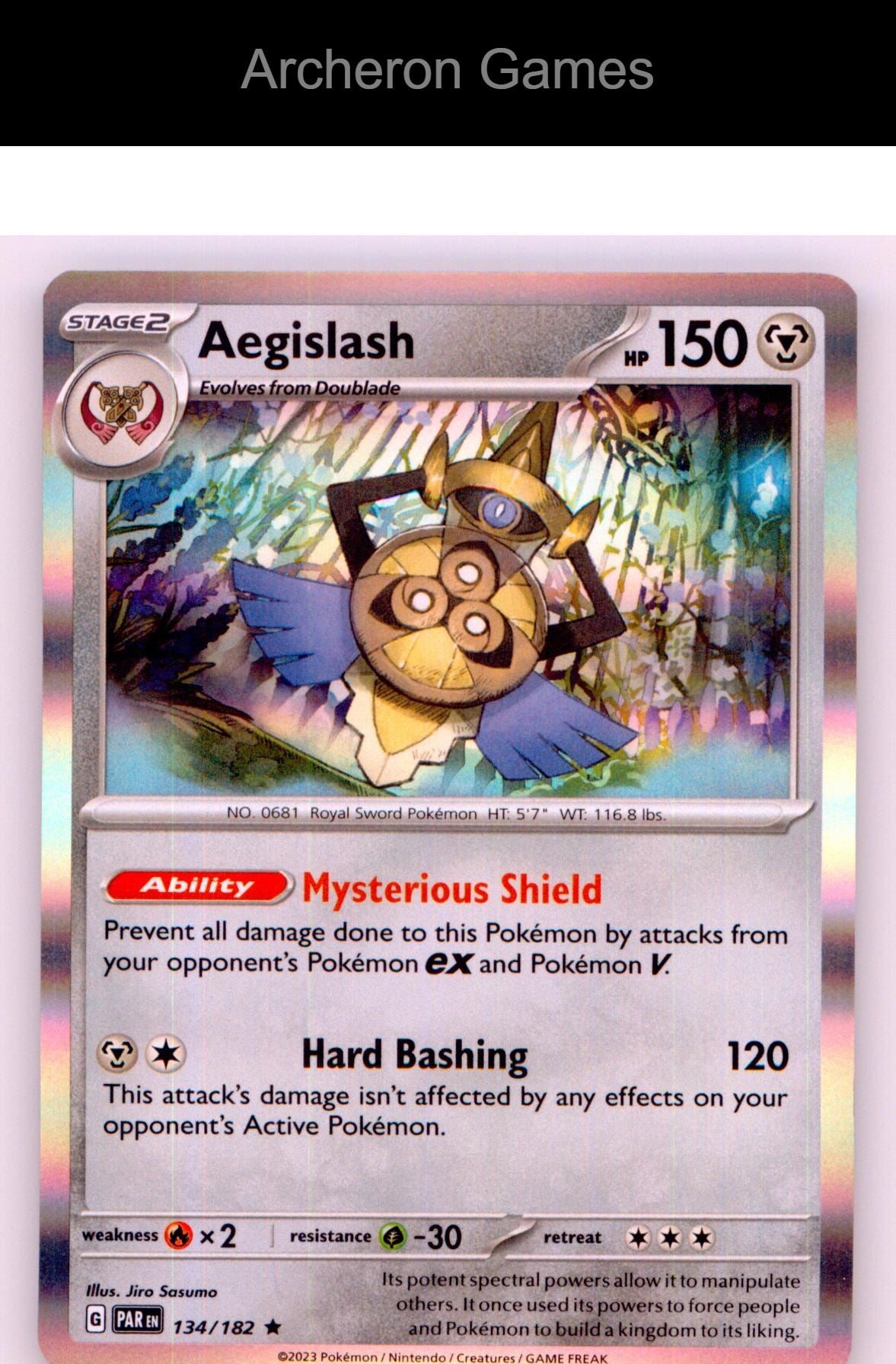 Pokemon Card Aegislash PAR 134/182 R Paradox Rift Holo