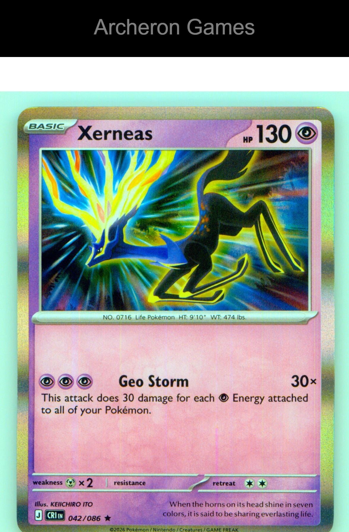 Pokemon Card Xerneas ME04 042/086 R Chaos Rising Holo