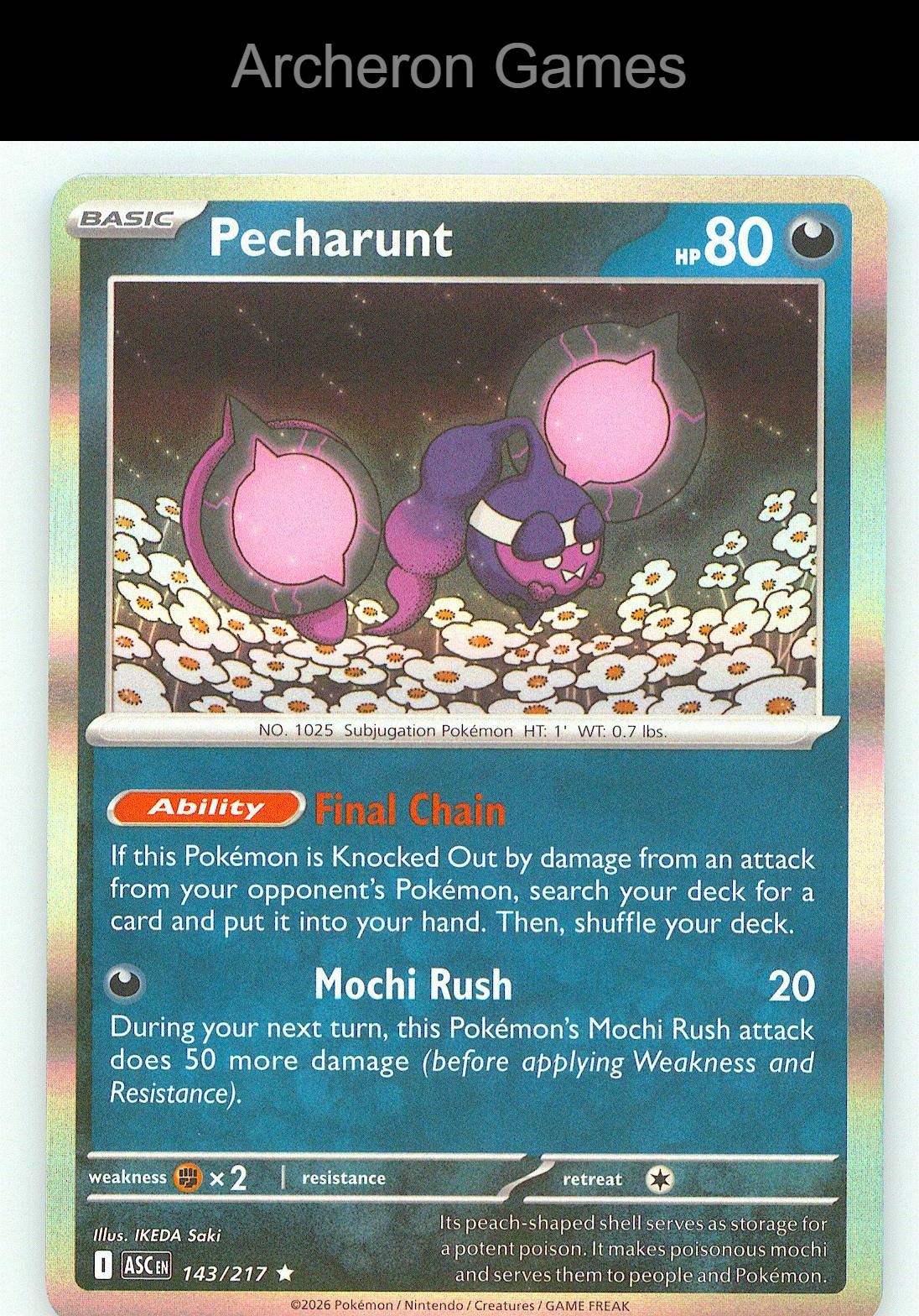 Pokemon Card Pecharunt ASC 143/217 R Ascended Heroes Holo