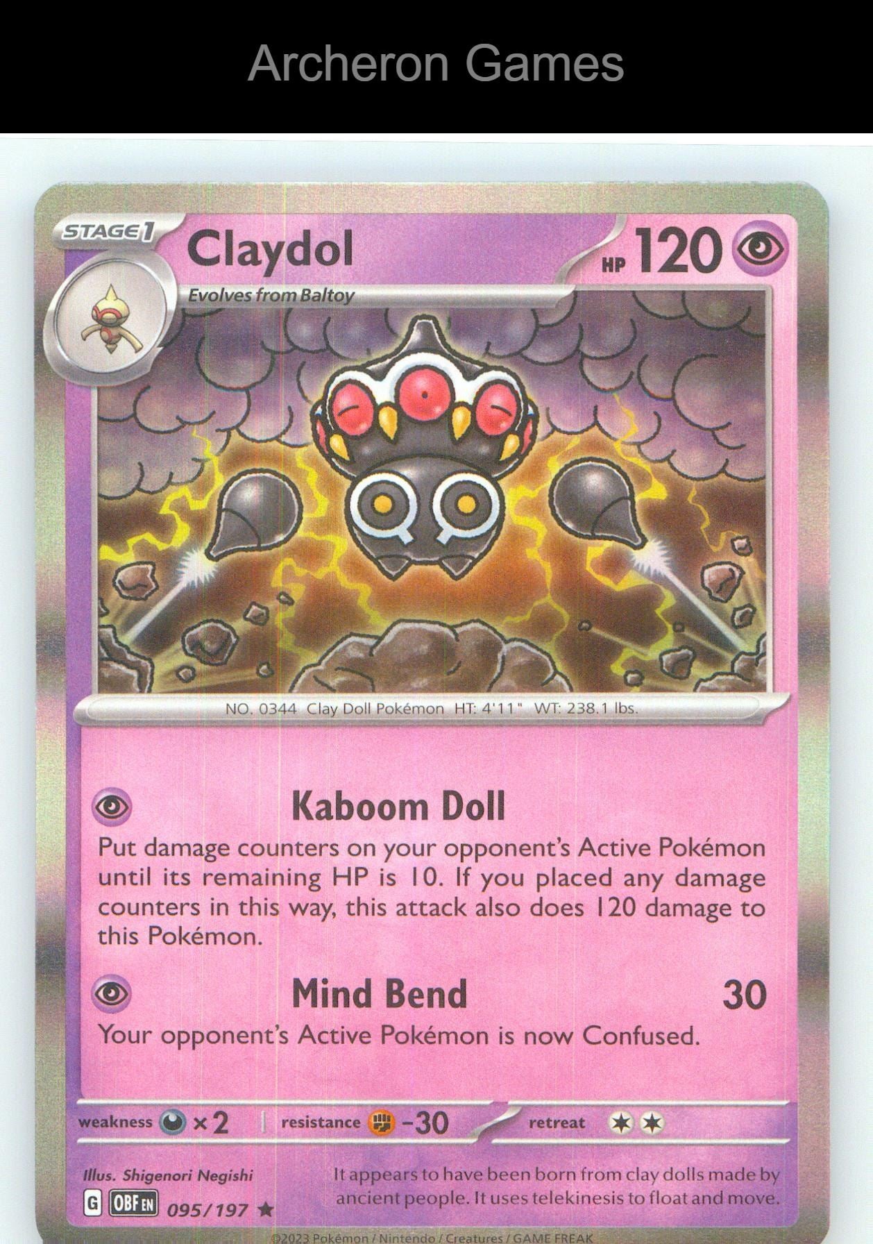 Pokemon Card Claydol OBF 095/197 R Obsidian Flames Holo