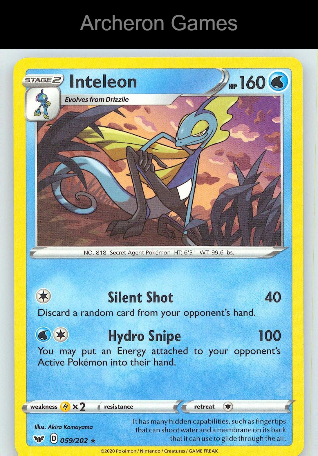 Pokemon Card Inteleon SSH 059/202 R Sword & Shield