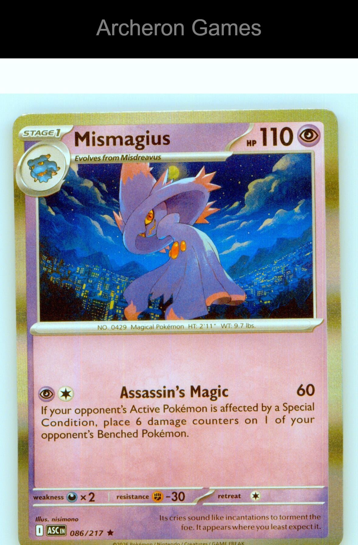Pokemon Card Mismagius ASC 086/217 R Ascended Heroes Holo
