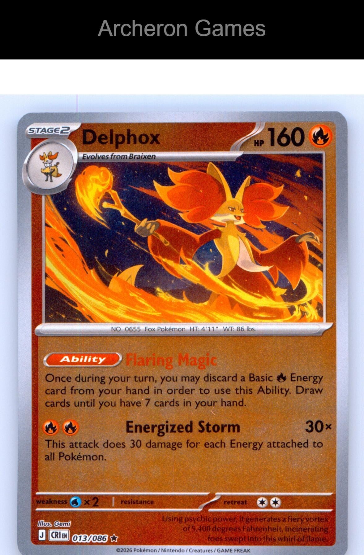 Pokemon Card Delphox ME04 013/086 R Chaos Rising Reverse Holo