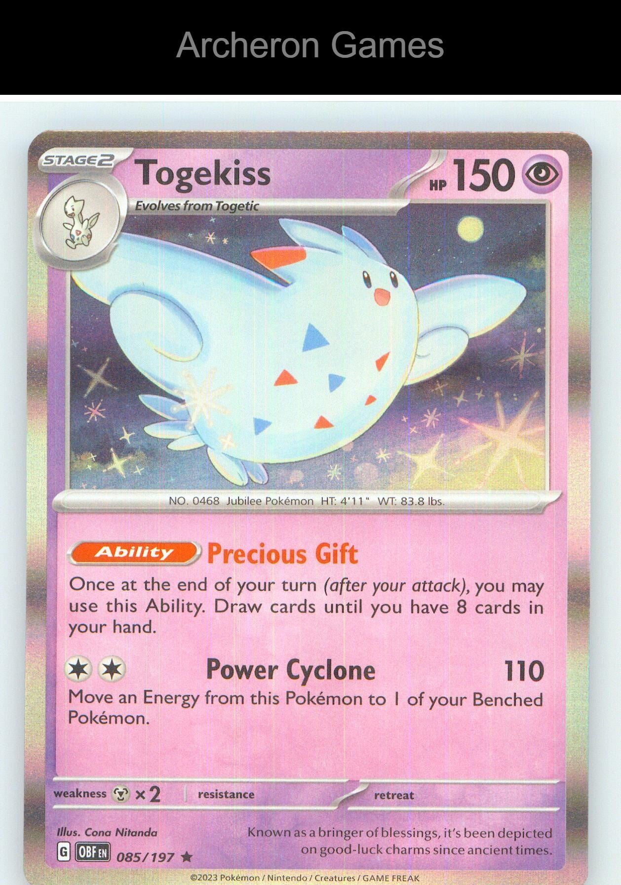 Pokemon Card Togekiss OBF 085/197 R Obsidian Flames Holo