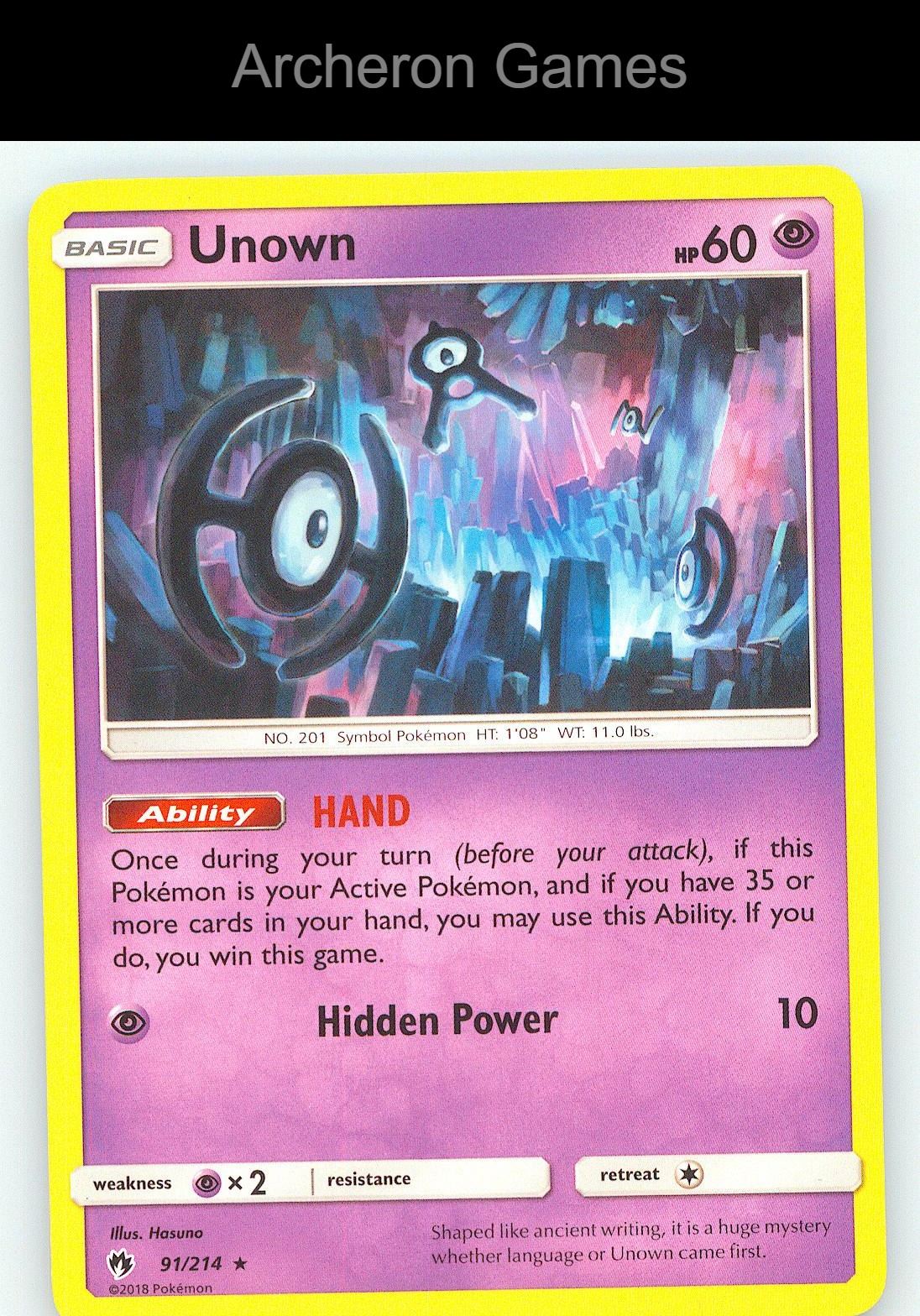 Pokemon Card Unown LOT 91/214 R Lost Thunder