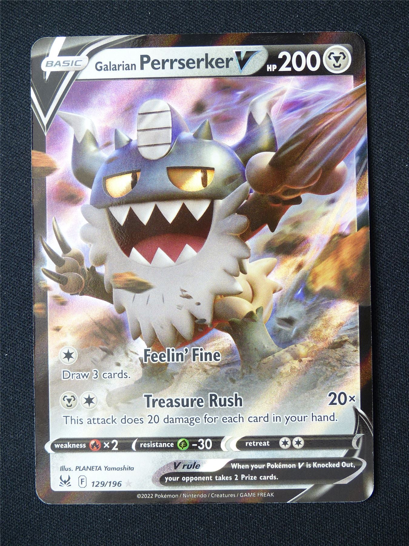 Galarian Perrserker V 129/196 Holo - Pokemon Card #8T0