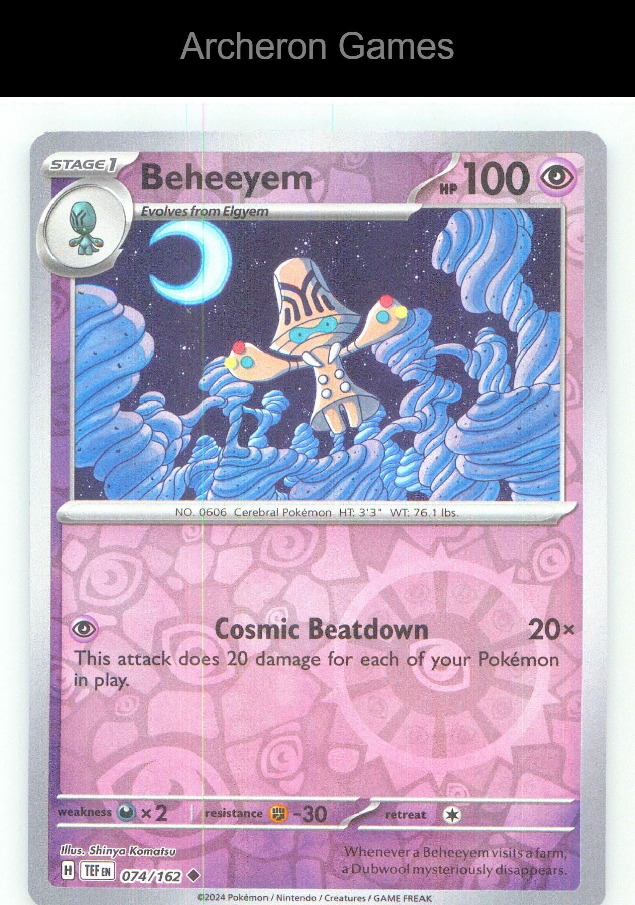 Pokemon Card Beheeyem TEF 074/162 UC Temporal Forces Reverse Holo