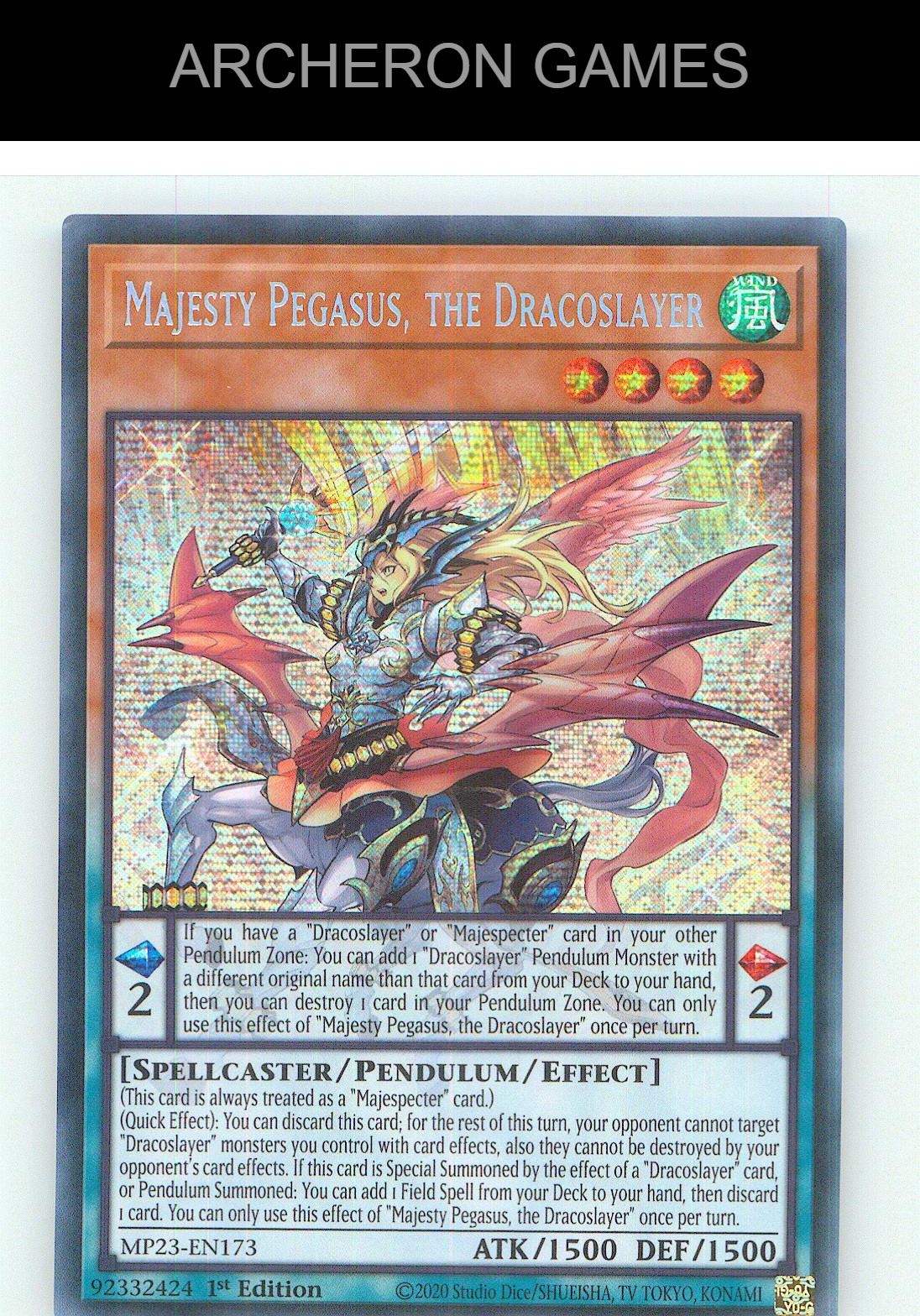 Majesty Pegasus, the Dracoslayer Prismatic Secret Rare YUGIOH Card 1st Edition