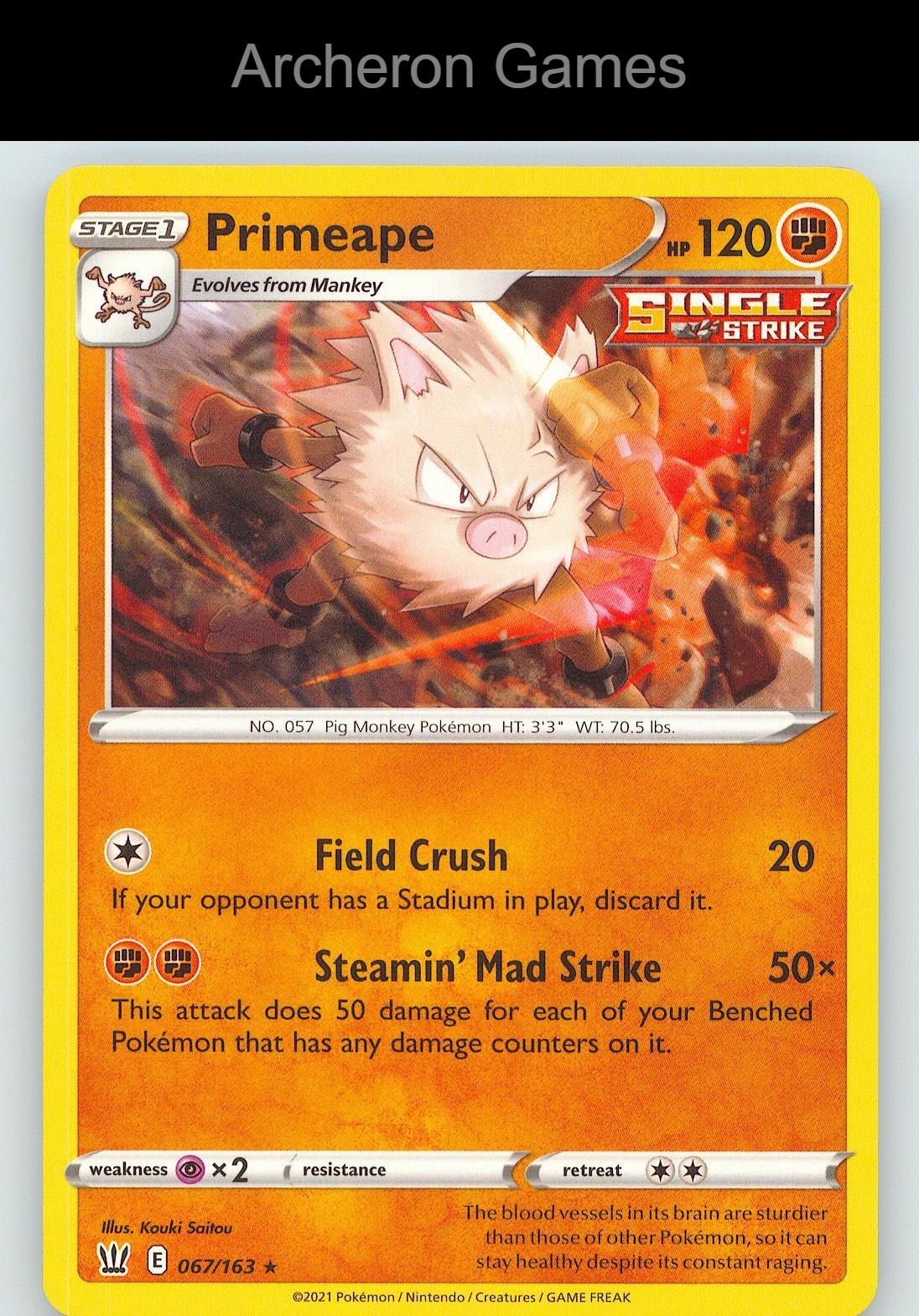 Pokemon Card Primeape BST 067/163 R Battle Styles