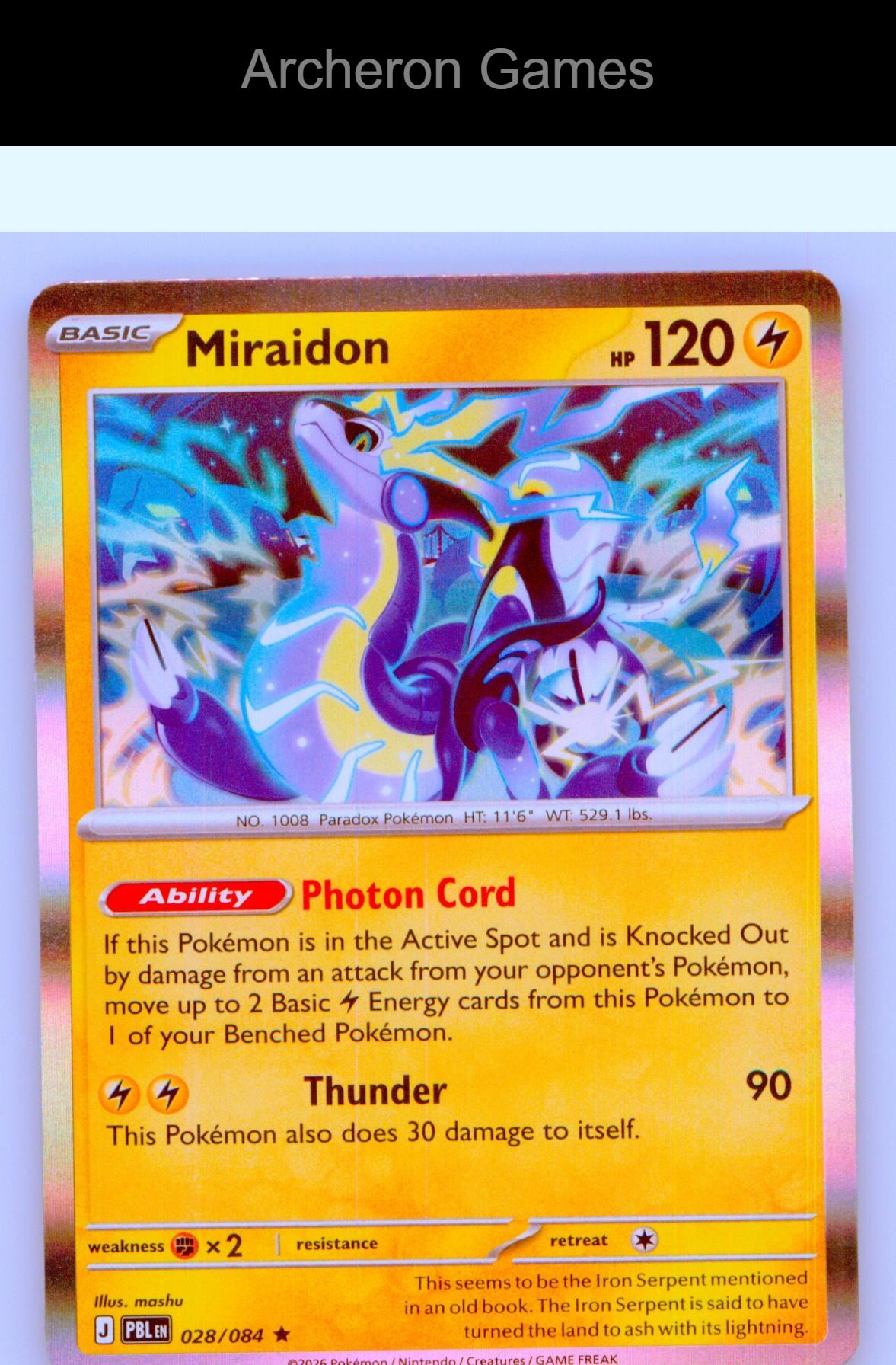 Pokemon Card Miraidon ME05 028/084 R Pitch Black Holo