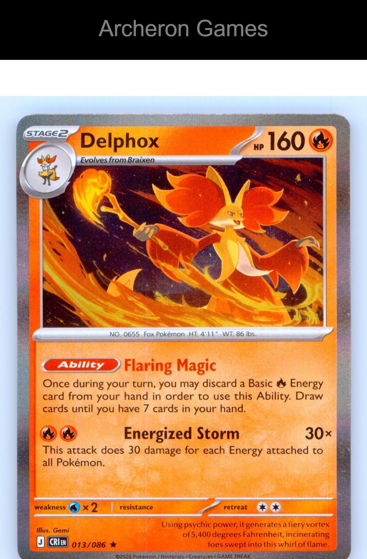 Pokemon Card Delphox (Non-Holo) PR 013/086 Holo Rare Deck Exclusives
