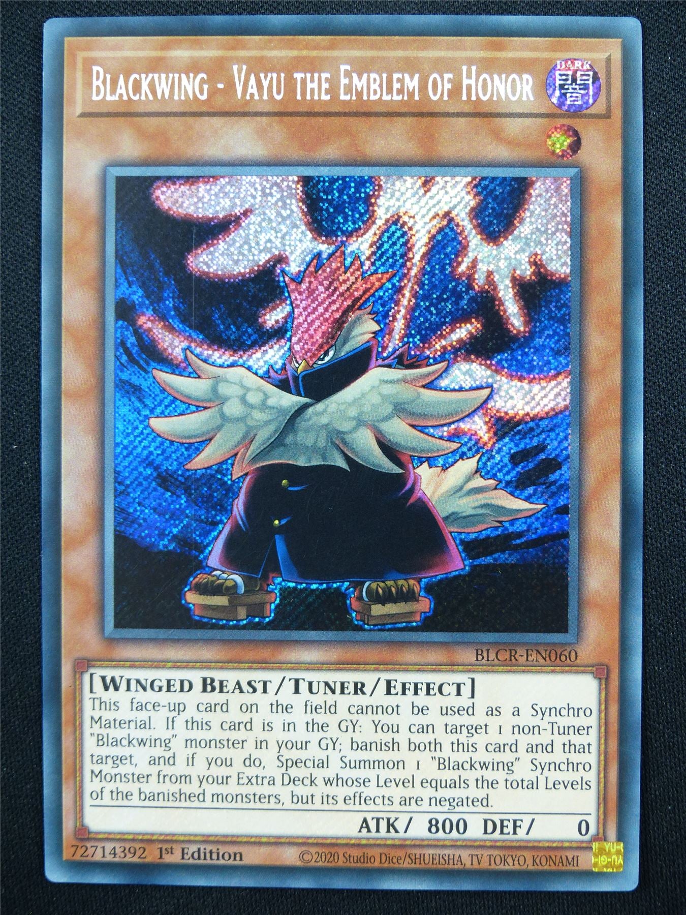 Blackwing - Vayu the Emblem of Honor BLCR Secret Rare - 1st ed Yugioh Card #4IA