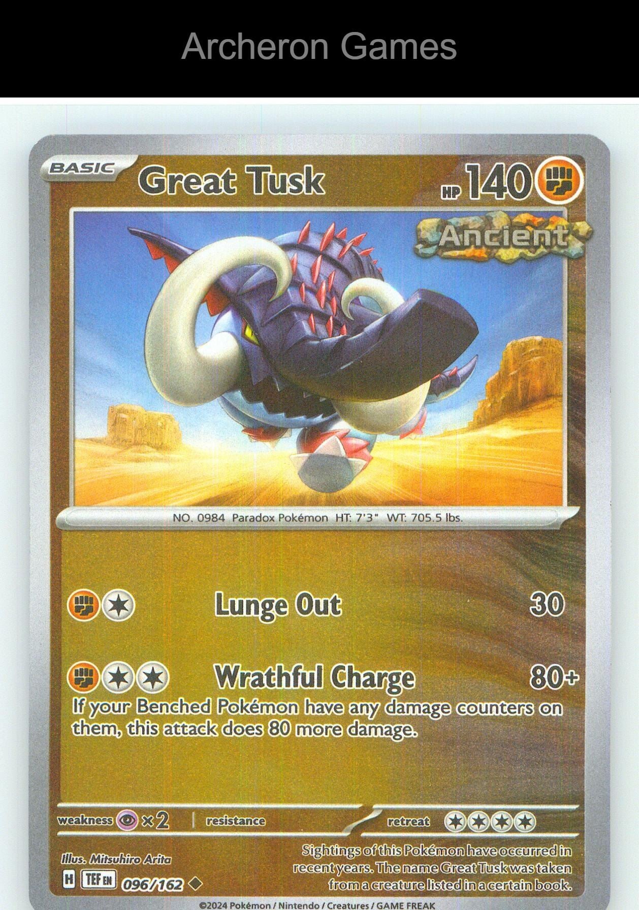 Pokemon Card Great Tusk TEF 096/162 UC Temporal Forces Reverse Holo