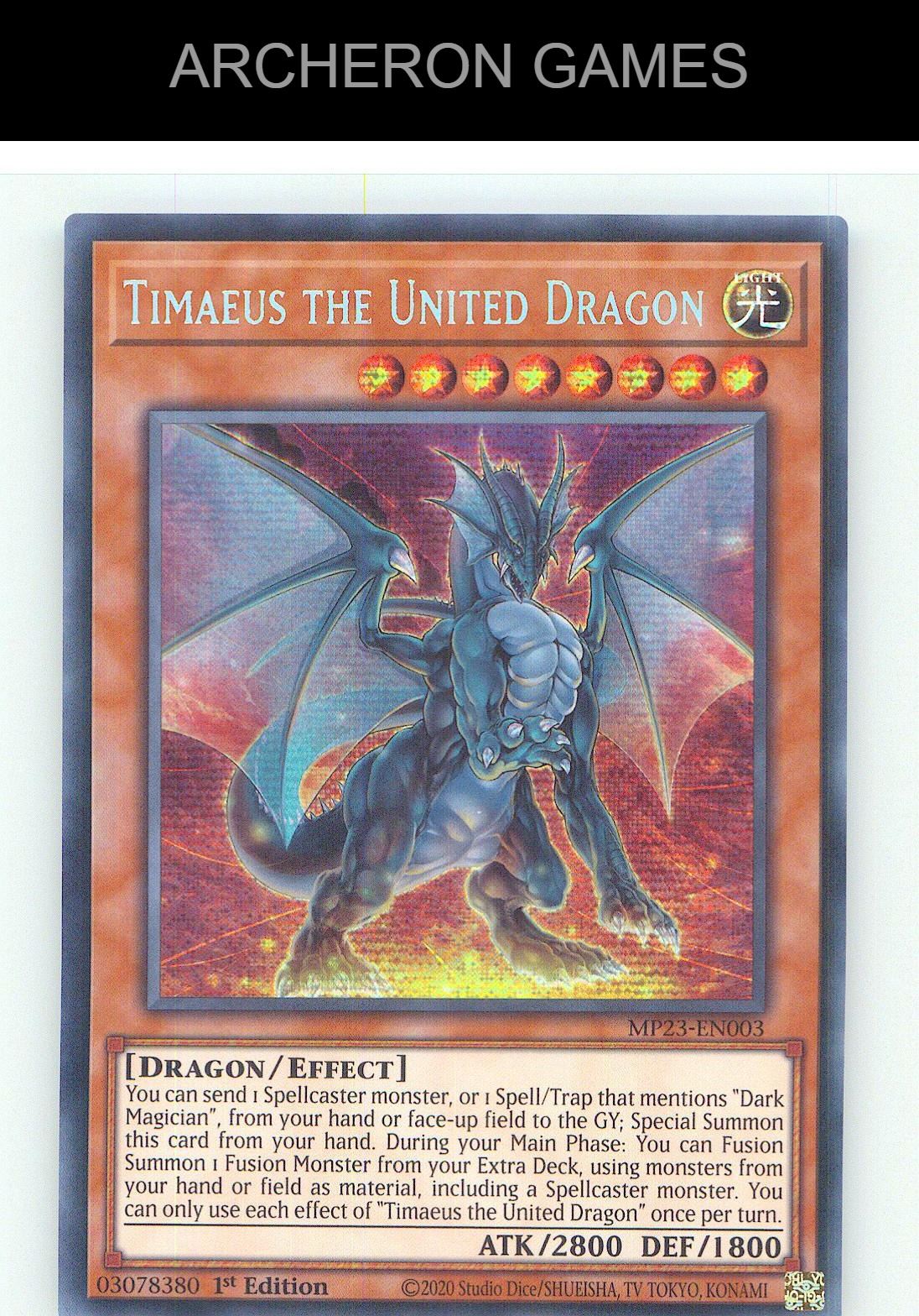 Timaeus the United Dragon Prismatic Secret Rare YUGIOH Card 1st Edition