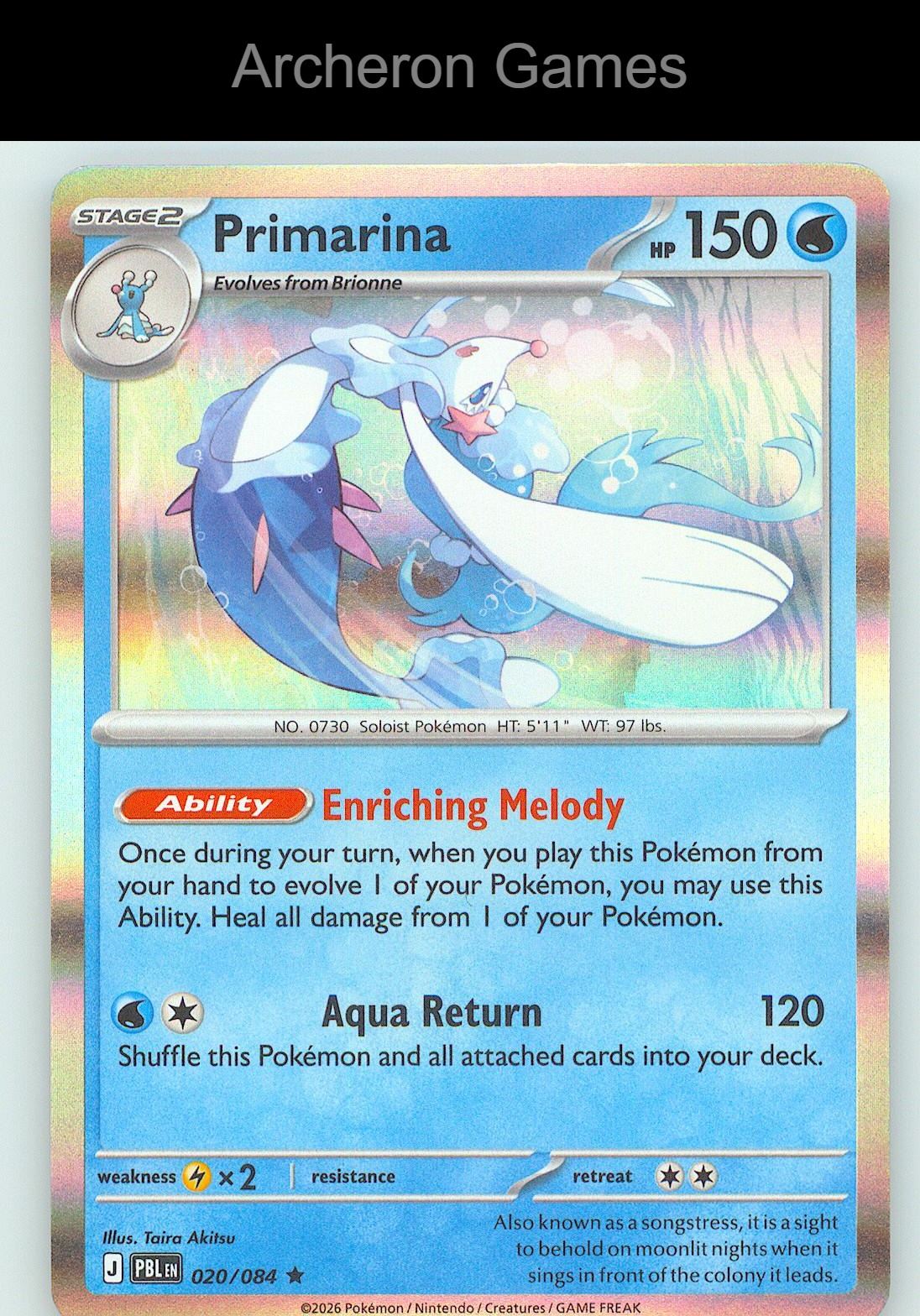 Pokemon Card Primarina ME05 020/084 R Pitch Black Holo