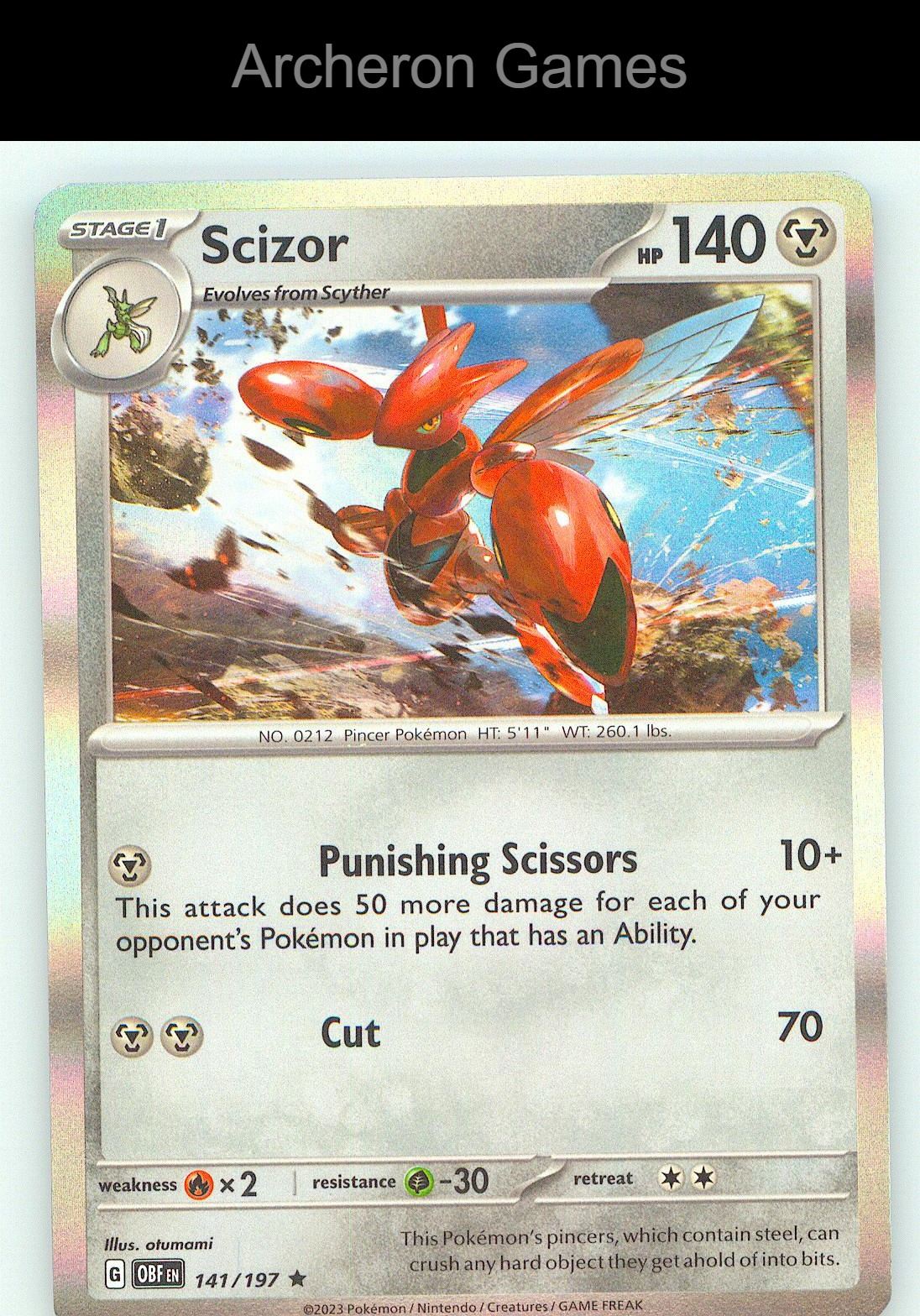 Pokemon Card Scizor OBF 141/197 R Obsidian Flames Holo