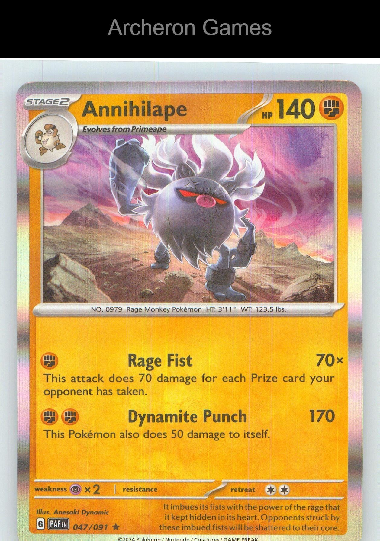 Pokemon Card Annihilape PAF 047/091 R Paldean Fates Holo