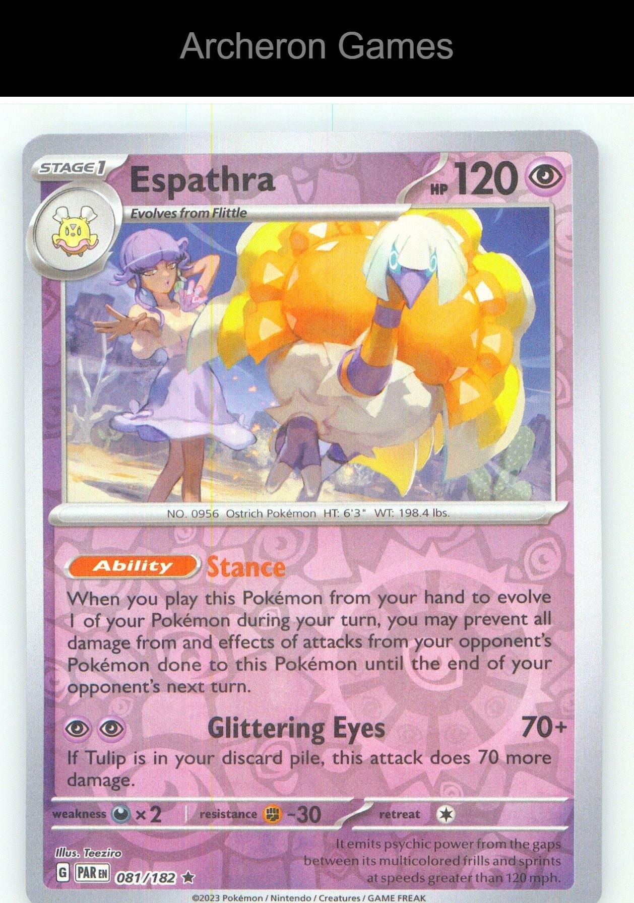 Pokemon Card Espathra PAR 081/182 R Paradox Rift Reverse Holo