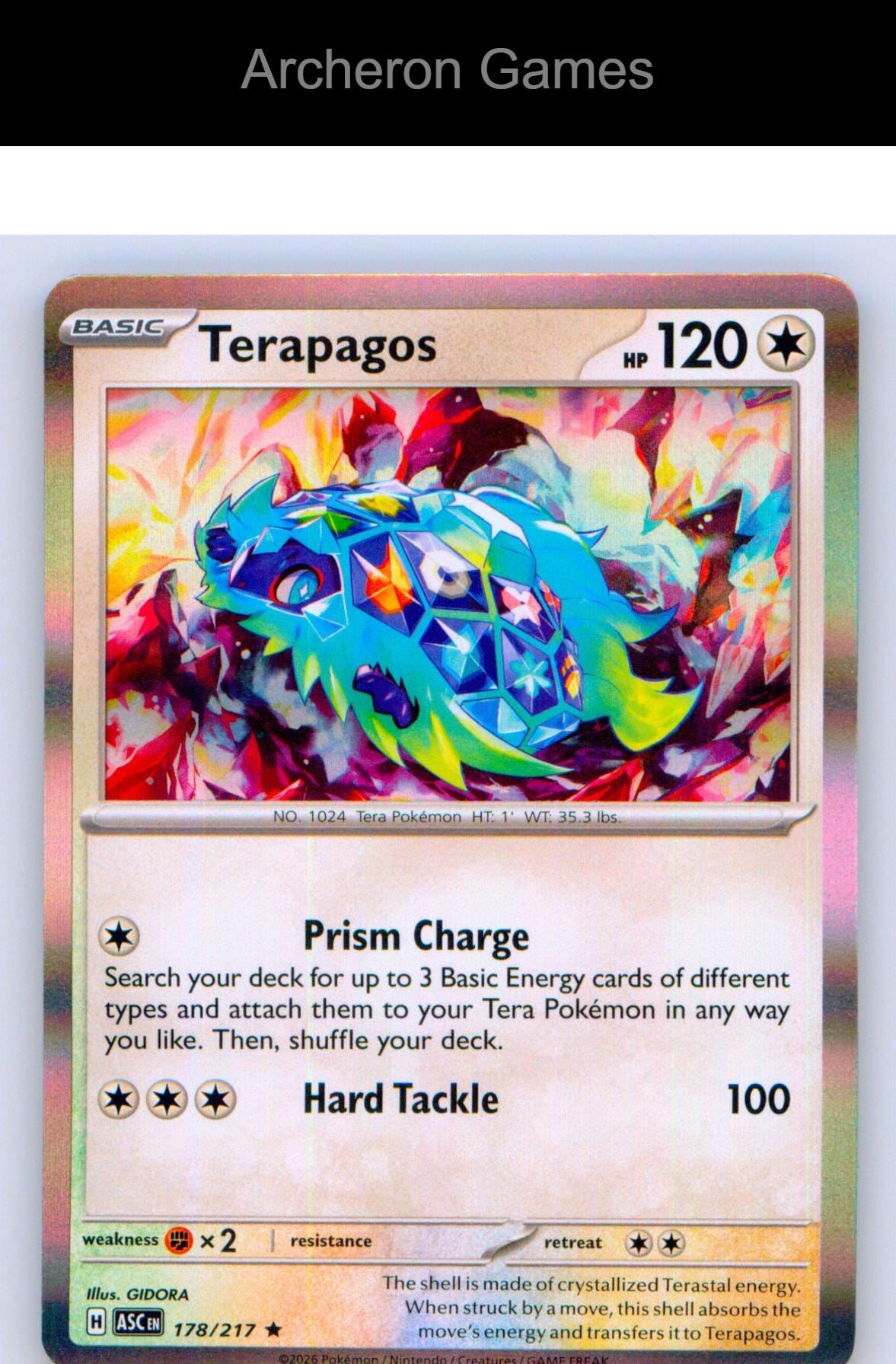 Pokemon Card Terapagos ASC 178/217 R Ascended Heroes Holo