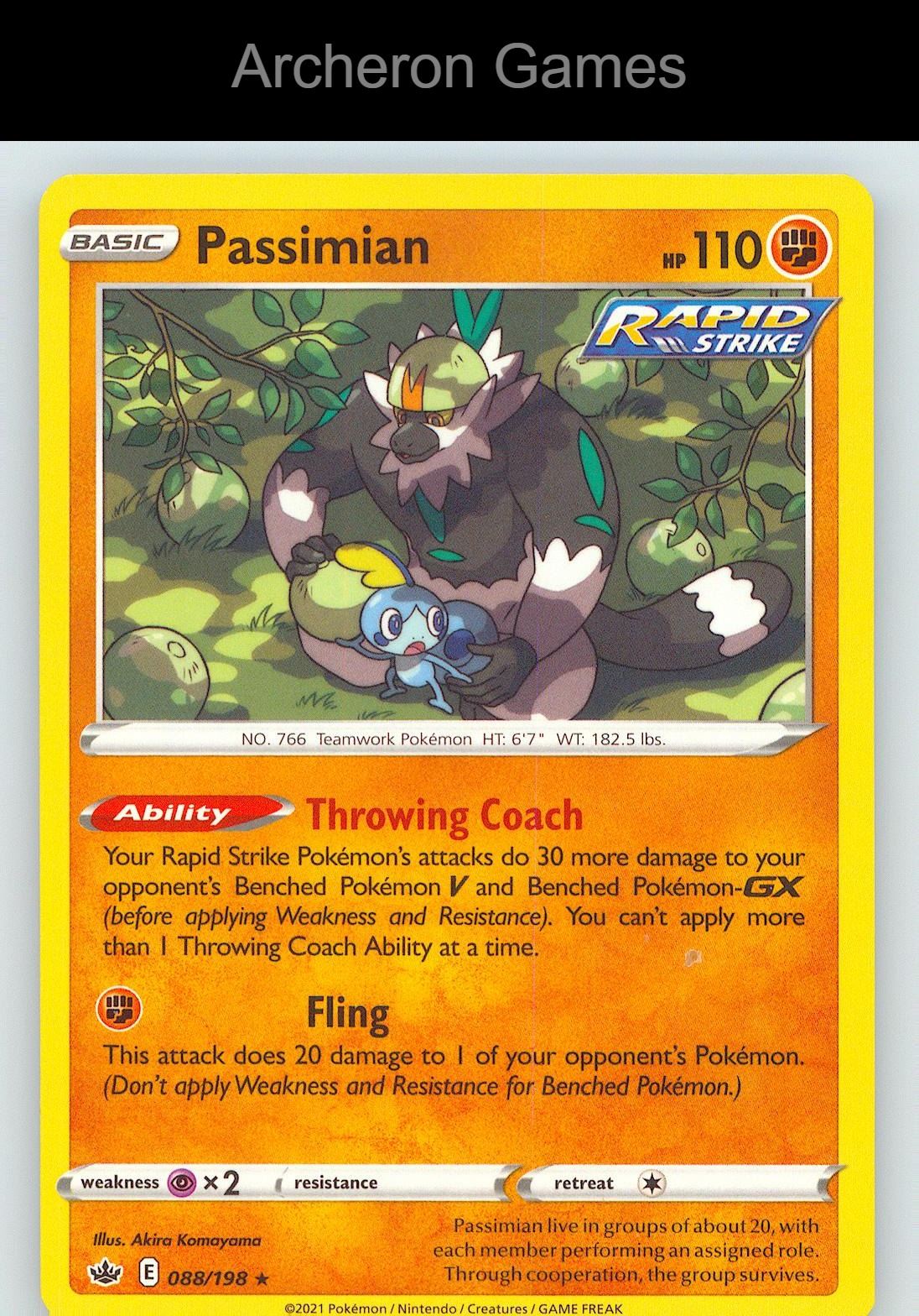 Pokemon Card Passimian CRE 088/198 R Chilling Reign