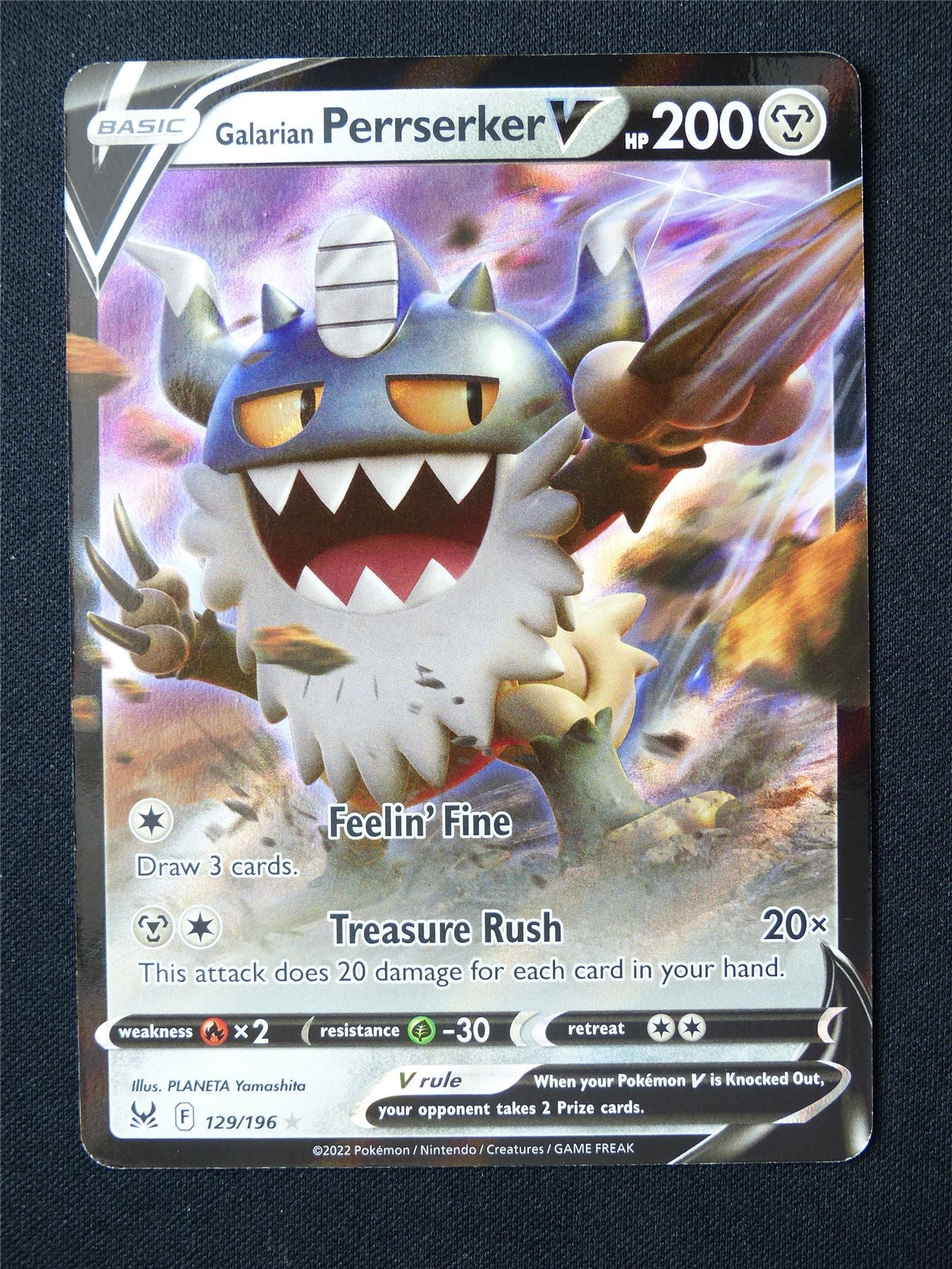 Galarian Perrserker V 129/196 Holo - Pokemon Card #6M9