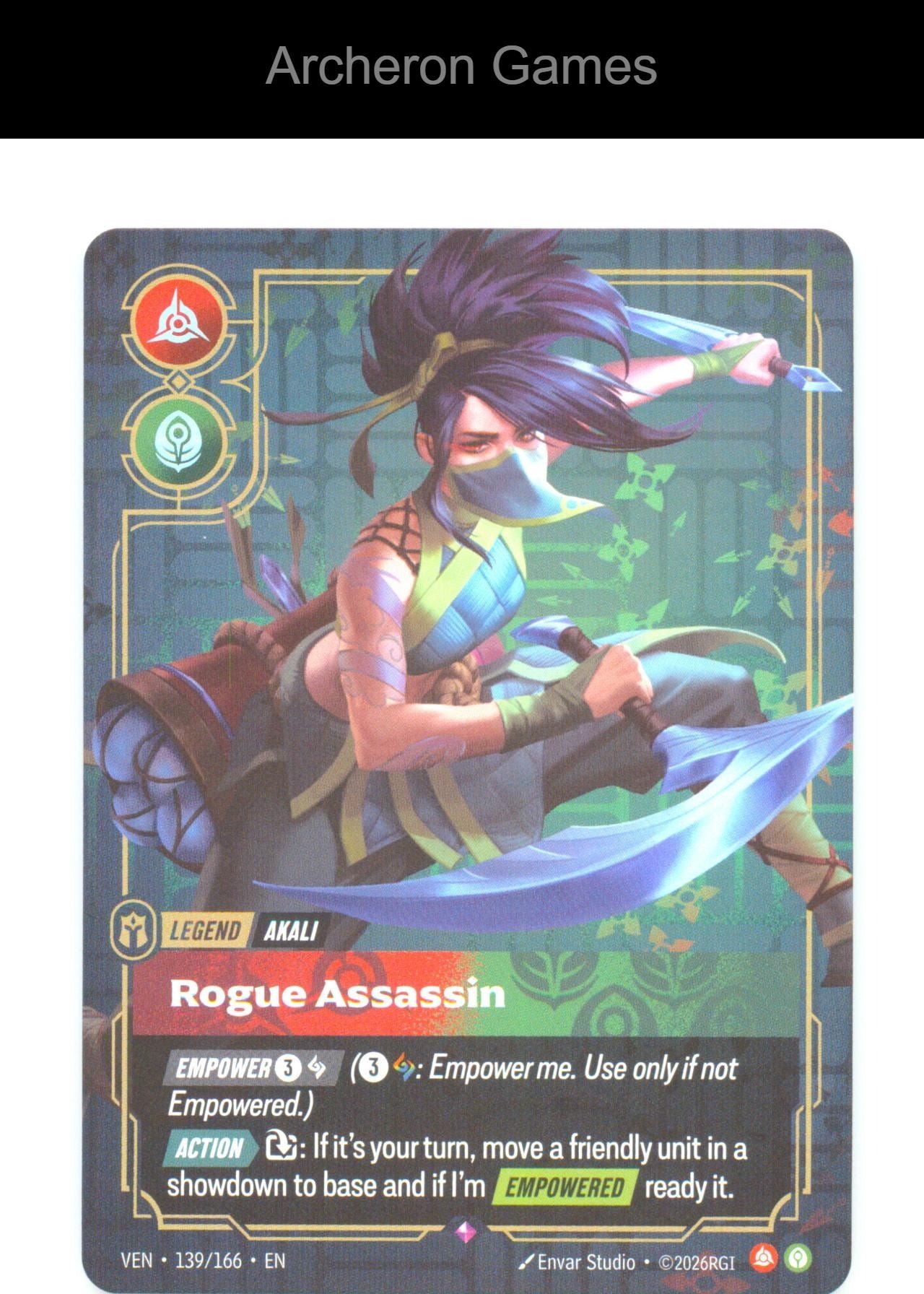 Akali - Rogue Assassin VEN 139/166 R Vendetta Riftbound Card Foil