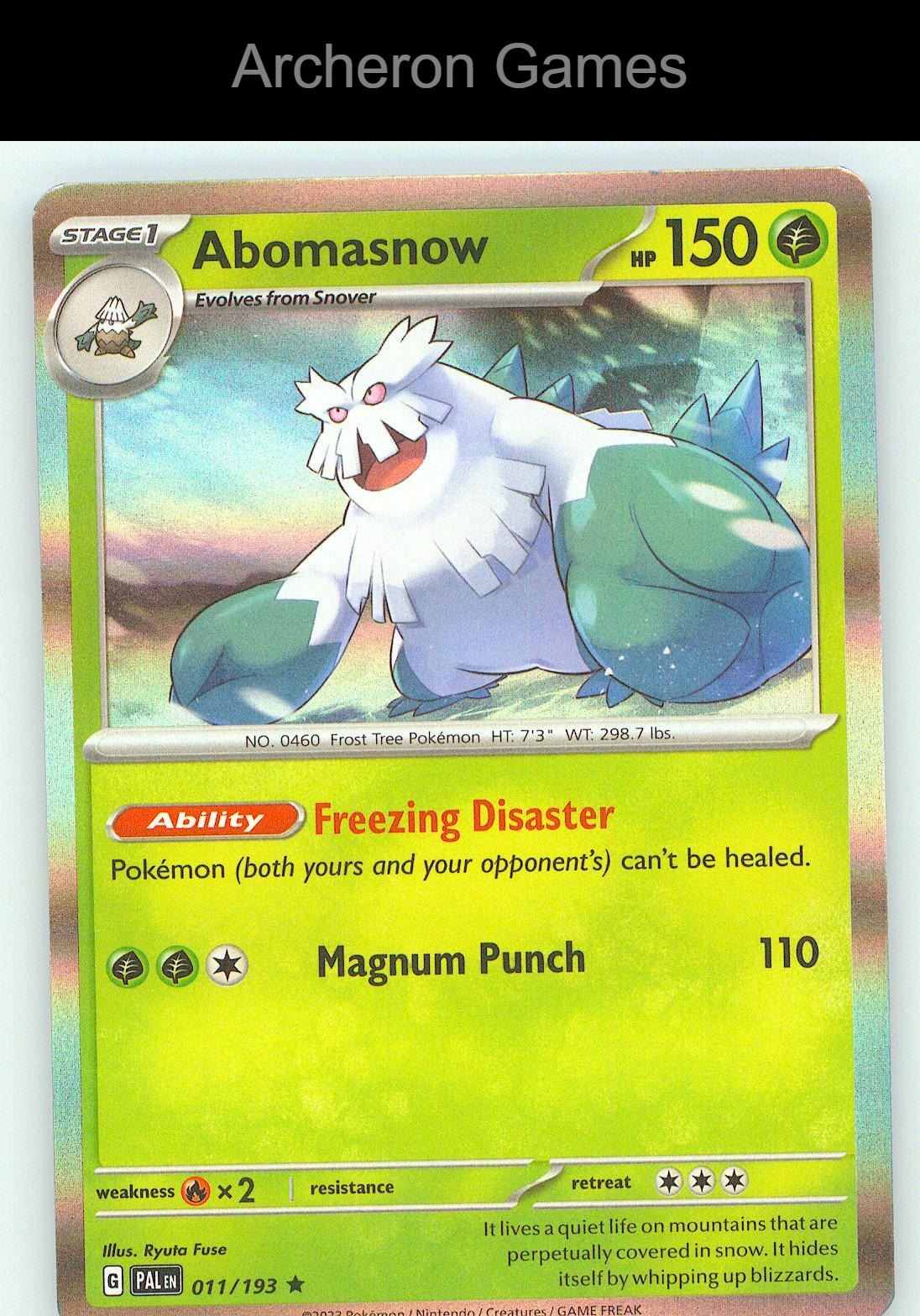Pokemon Card Abomasnow PAL 011/193 R Paldea Evolved Holo