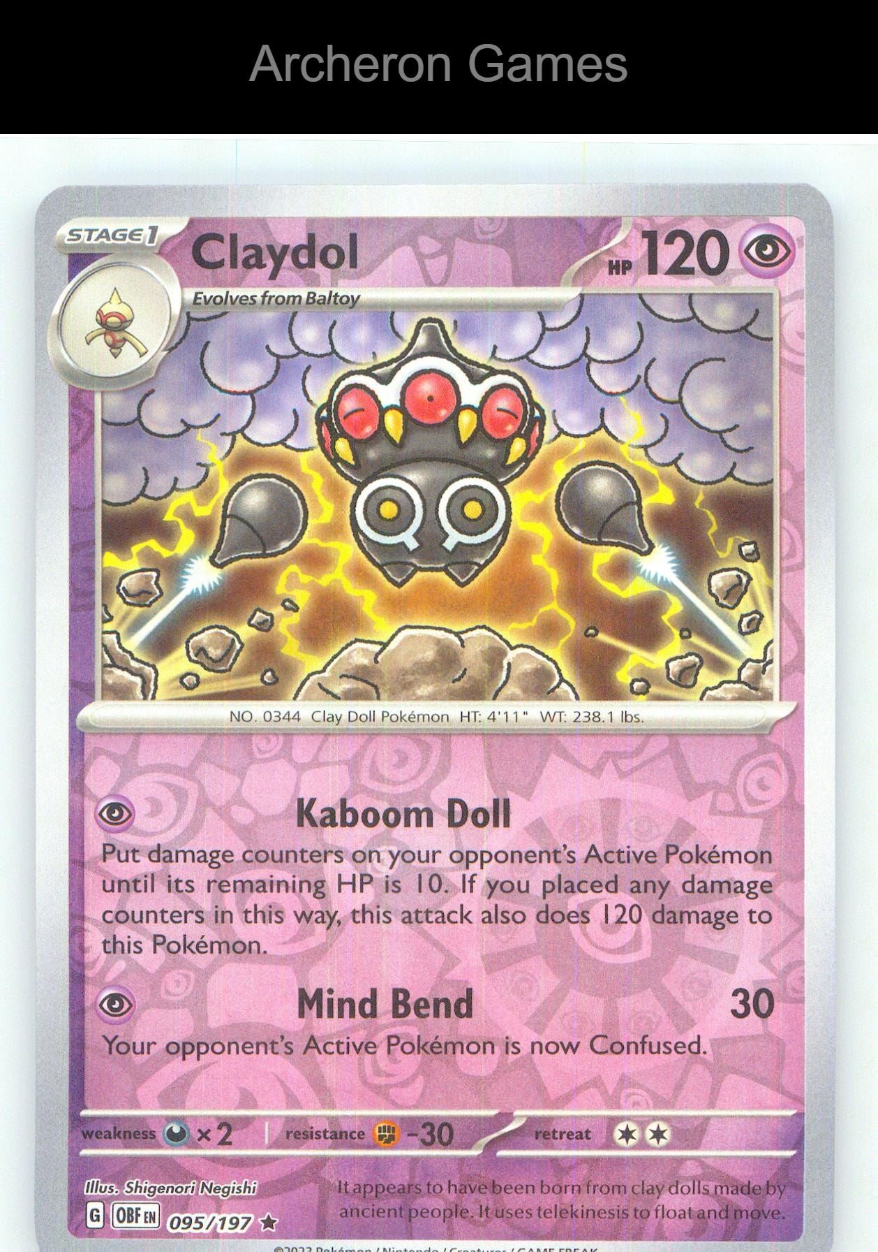 Pokemon Card Claydol OBF 095/197 R Obsidian Flames Reverse Holo