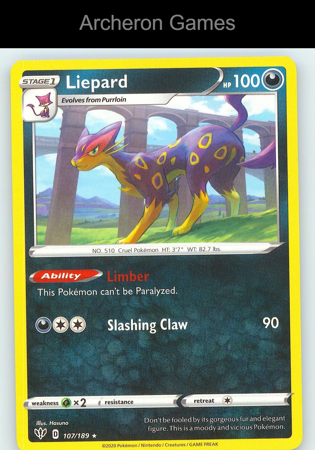 Pokemon Card Liepard DAA 107/189 R Darkness Ablaze