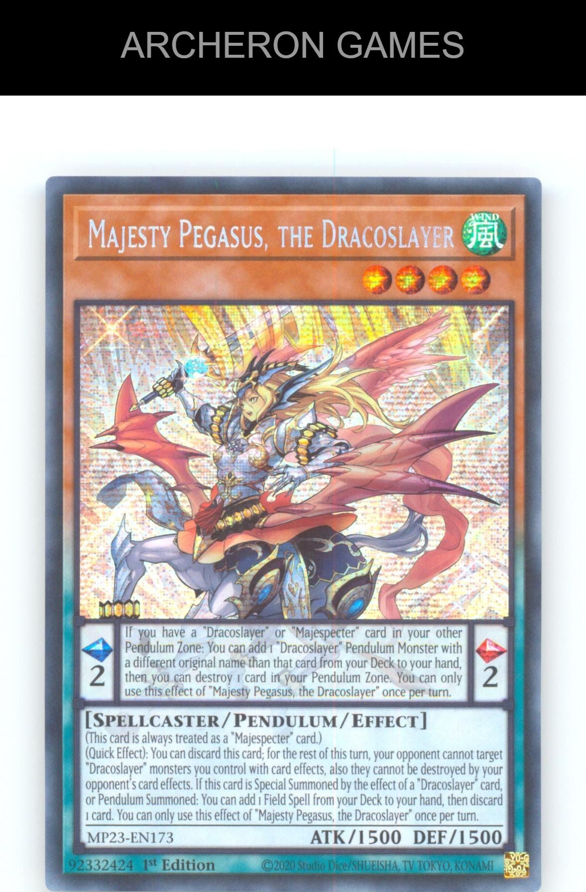 Majesty Pegasus, the Dracoslayer Ultra Rare YUGIOH Card 1st Edition