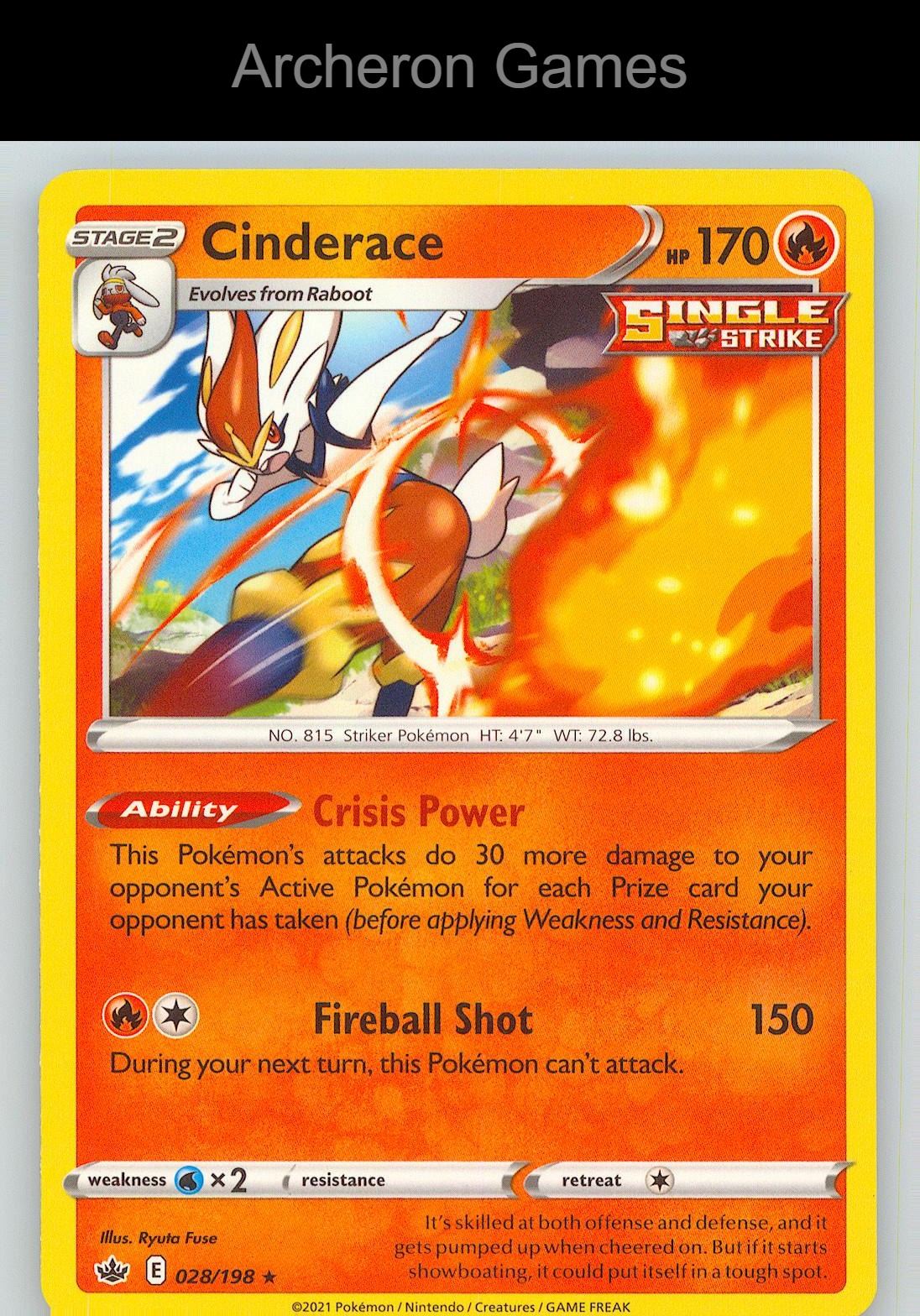 Pokemon Card Cinderace CRE 028/198 HOLO R Chilling Reign