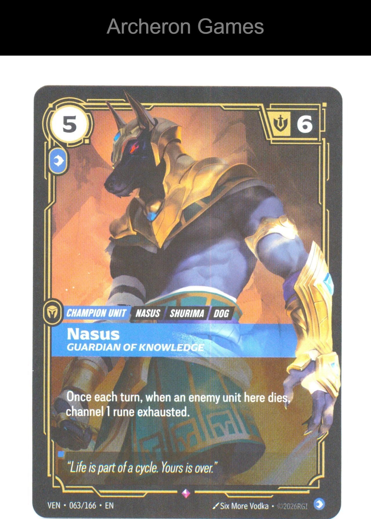 Nasus - Guardian of Knowledge VEN 063/166 R Vendetta Riftbound Card Foil