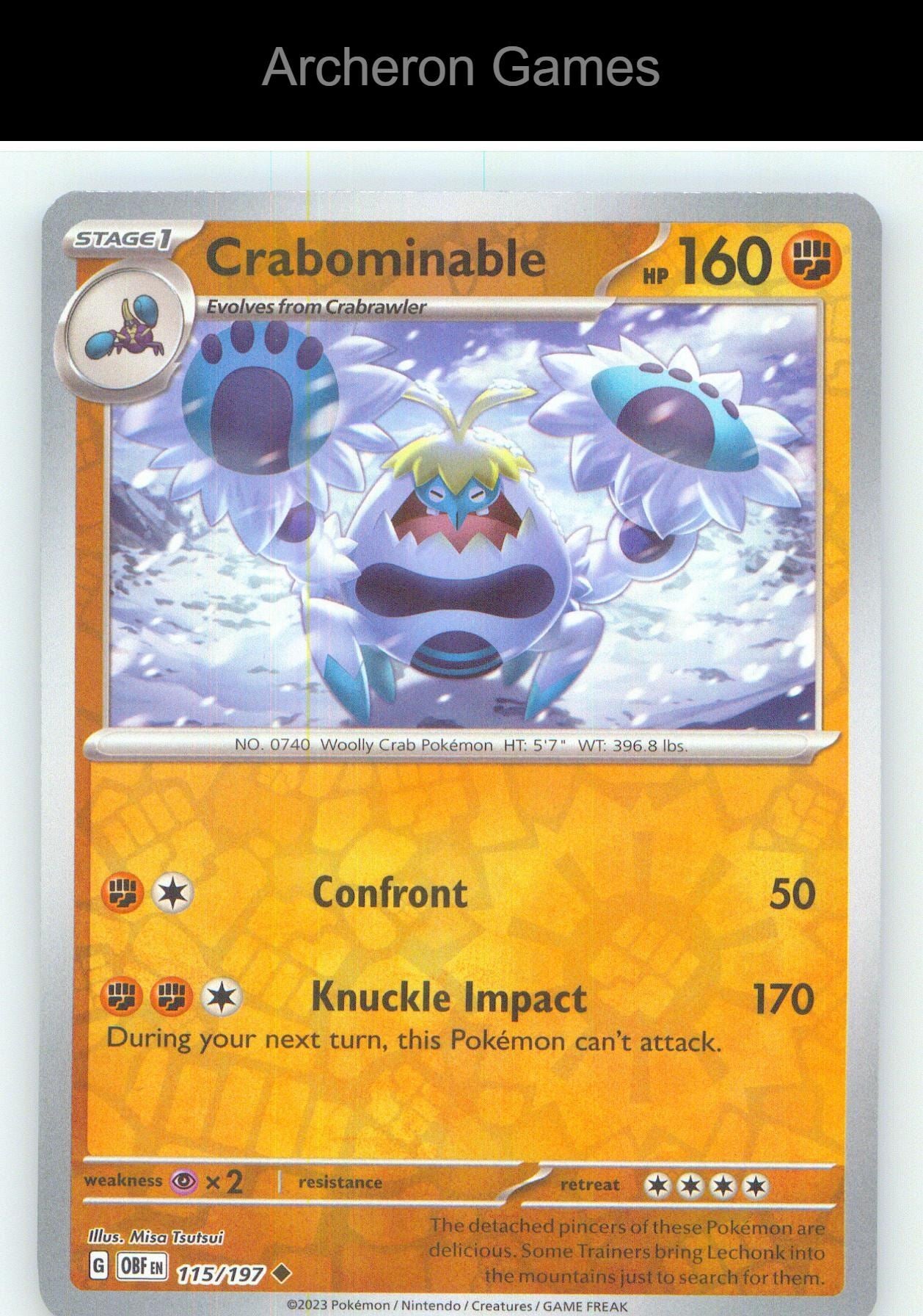 Pokemon Card Crabominable OBF 115/197 UC Obsidian Flames Reverse Holo