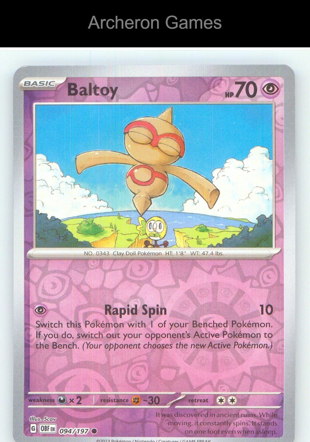 Pokemon Card Baltoy OBF 094/197 C Obsidian Flames Reverse Holo