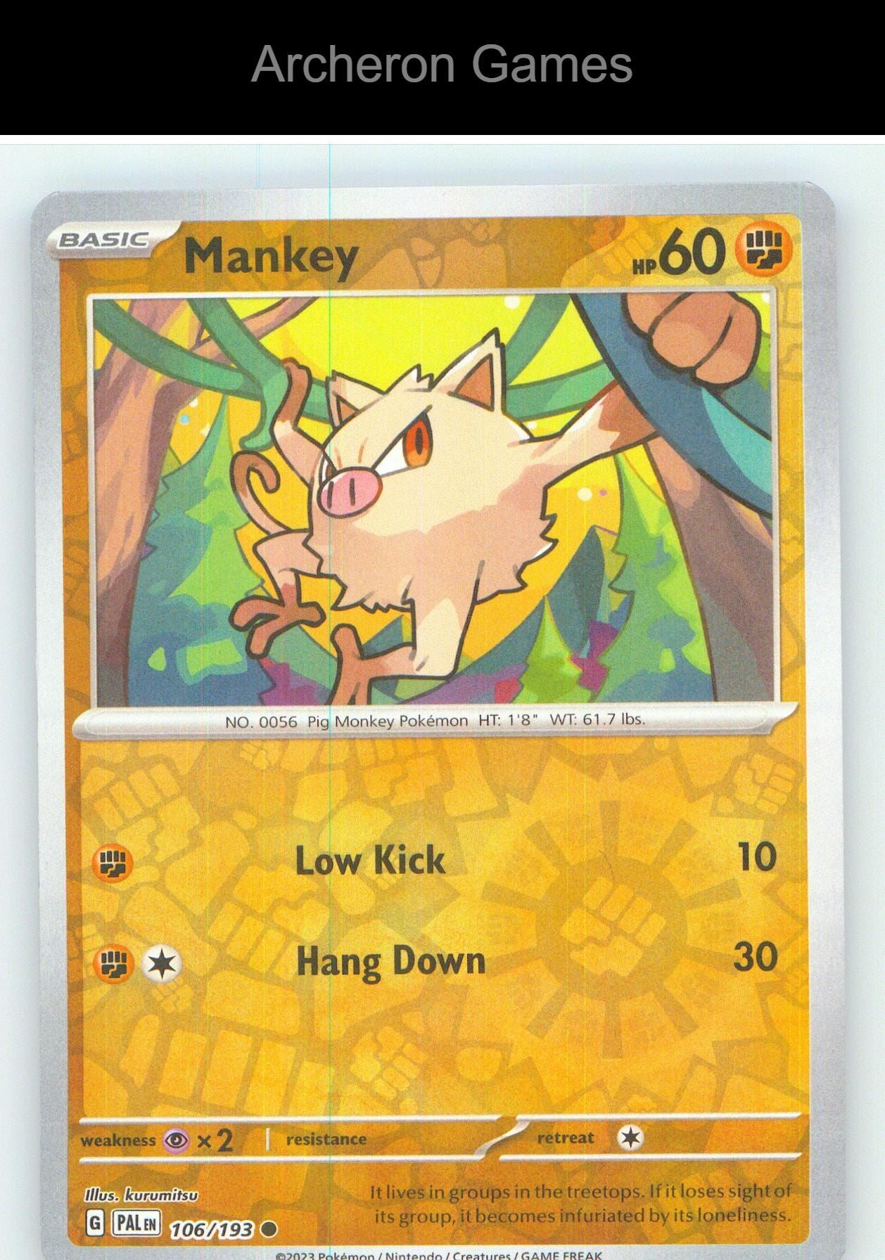 Pokemon Card Mankey PAL 106/193 C Paldea Evolved Reverse Holo