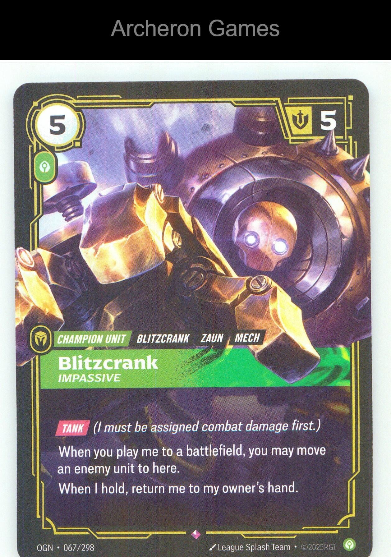 Blitzcrank - Impassive OGN 067/298 R Origins Riftbound Card Foil