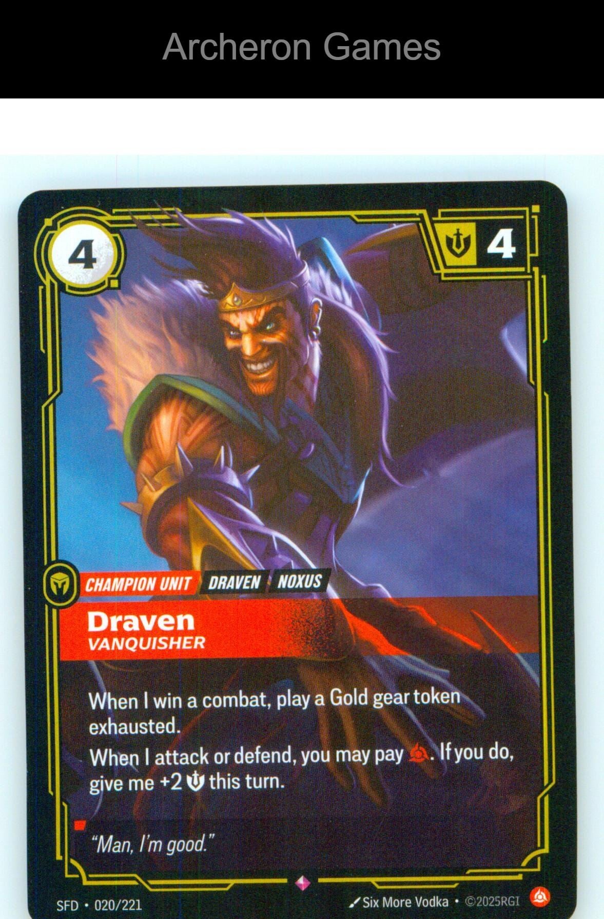 Draven - Vanquisher SFD 020/221 R Spiritforged Riftbound Card