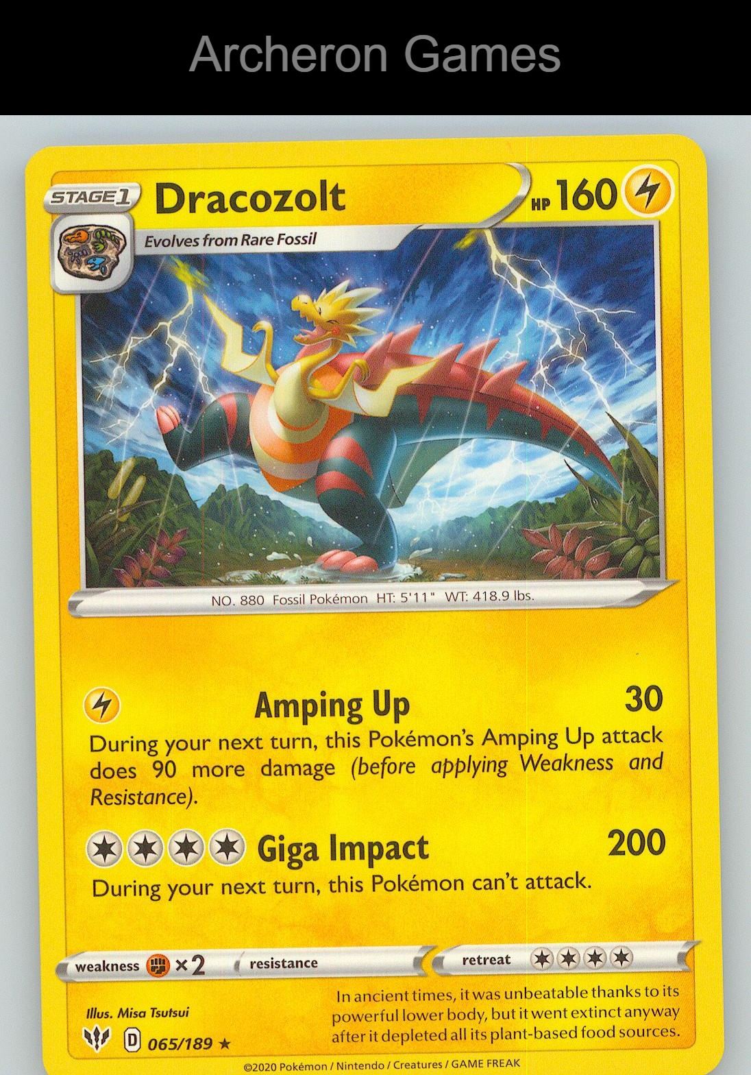 Pokemon Card Dracozolt DAA 065/189 R Darkness Ablaze