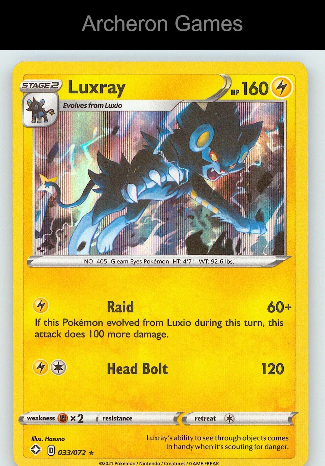 Pokemon Card Luxray SHF 033/072 Line Holo R Shining Fates