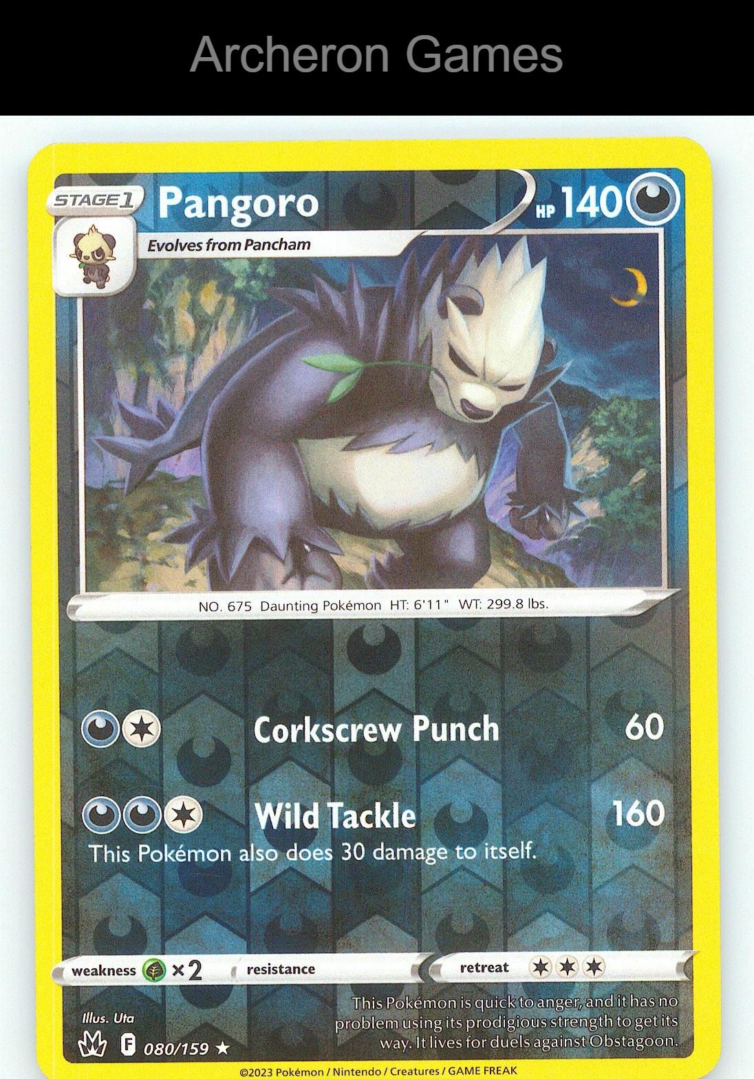 Pokemon Card Pangoro CRZ 080/159 R Crown Zenith Reverse Holo